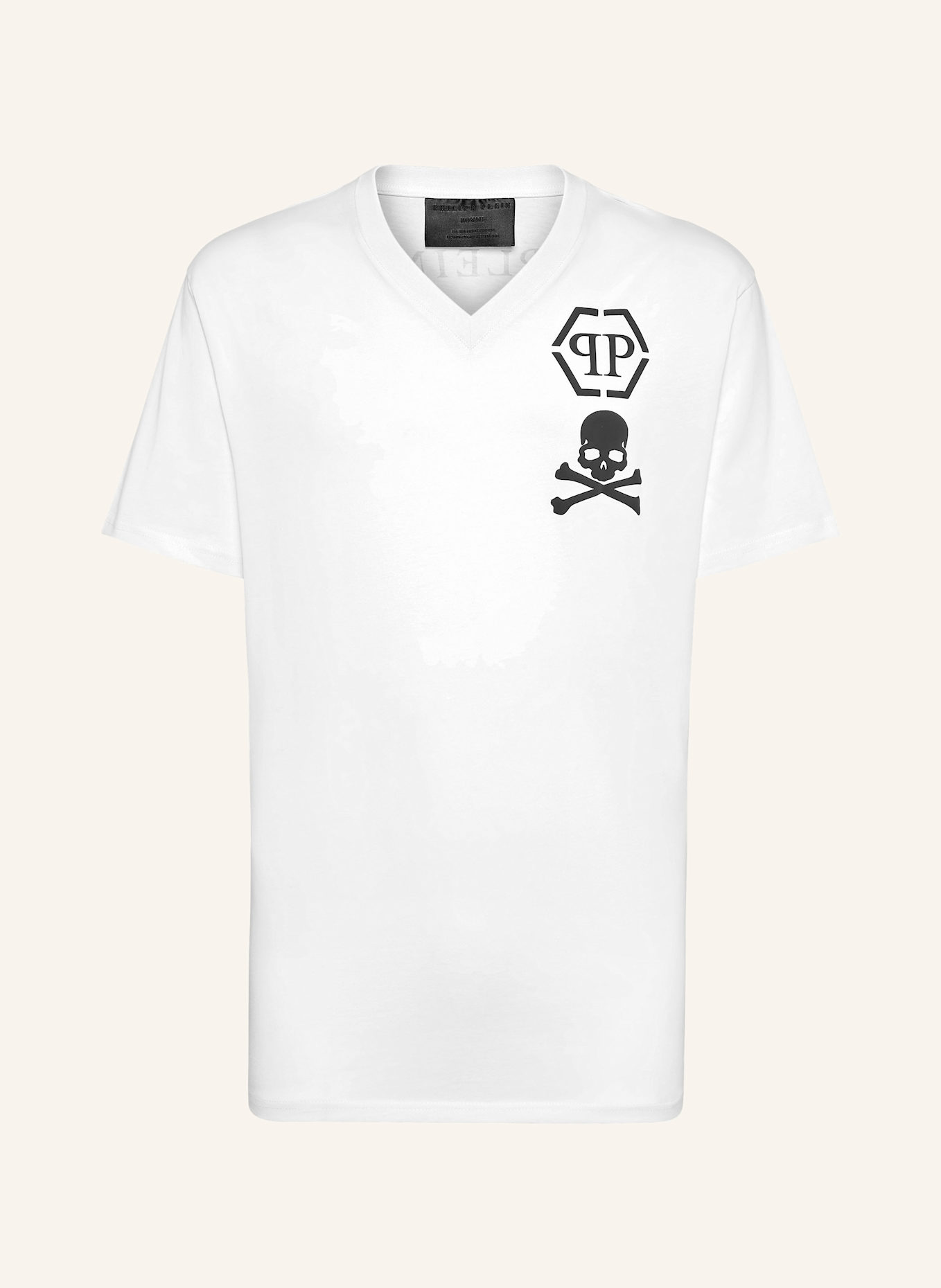 PHILIPP PLEIN T-Shirt V-Ausschnitt SKULL: WEISS