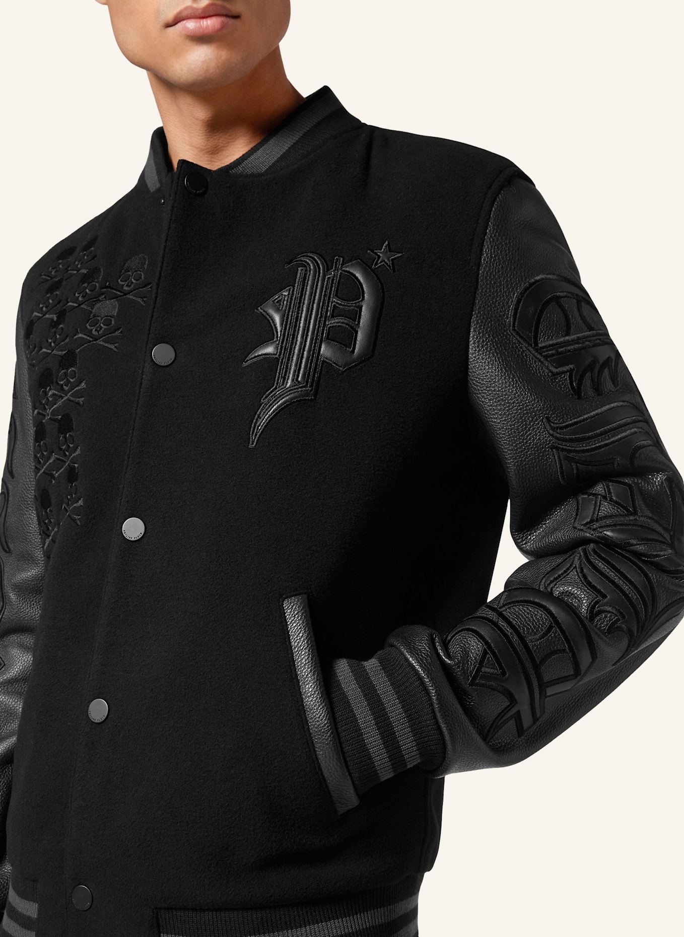 PHILIPP PLEIN Leder-Bomber GOTHIC PLEIN: SCHWARZ