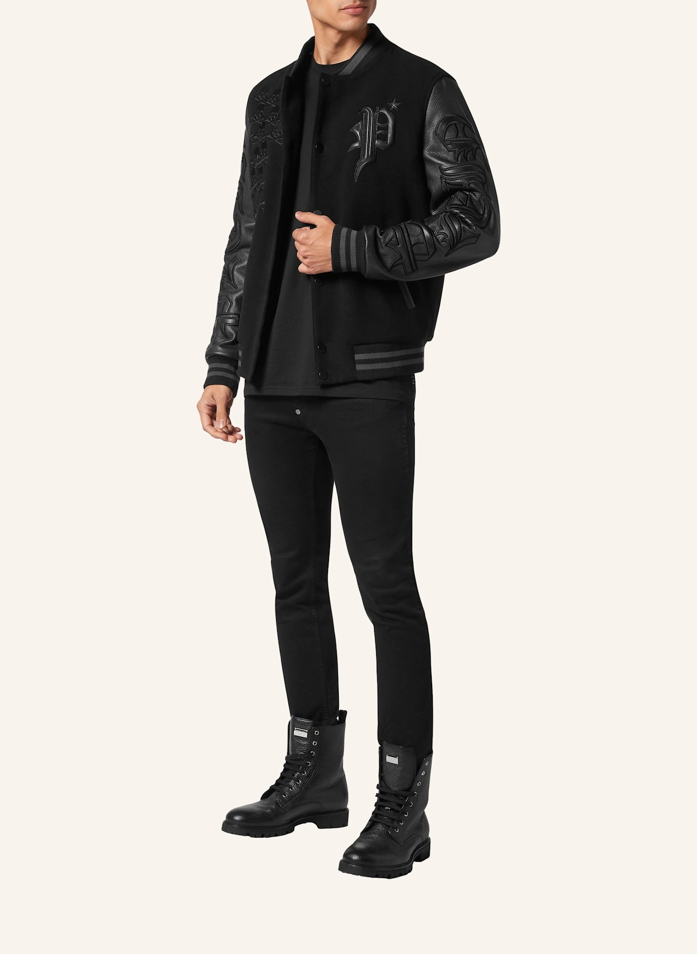 PHILIPP PLEIN Leder-Bomber GOTHIC PLEIN: SCHWARZ