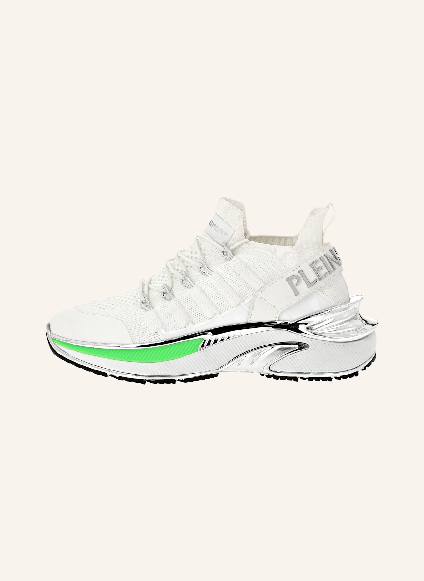 PLEIN SPORT Runner Sneaker CHROME SURFER: WEISS/ NEONGRÜN