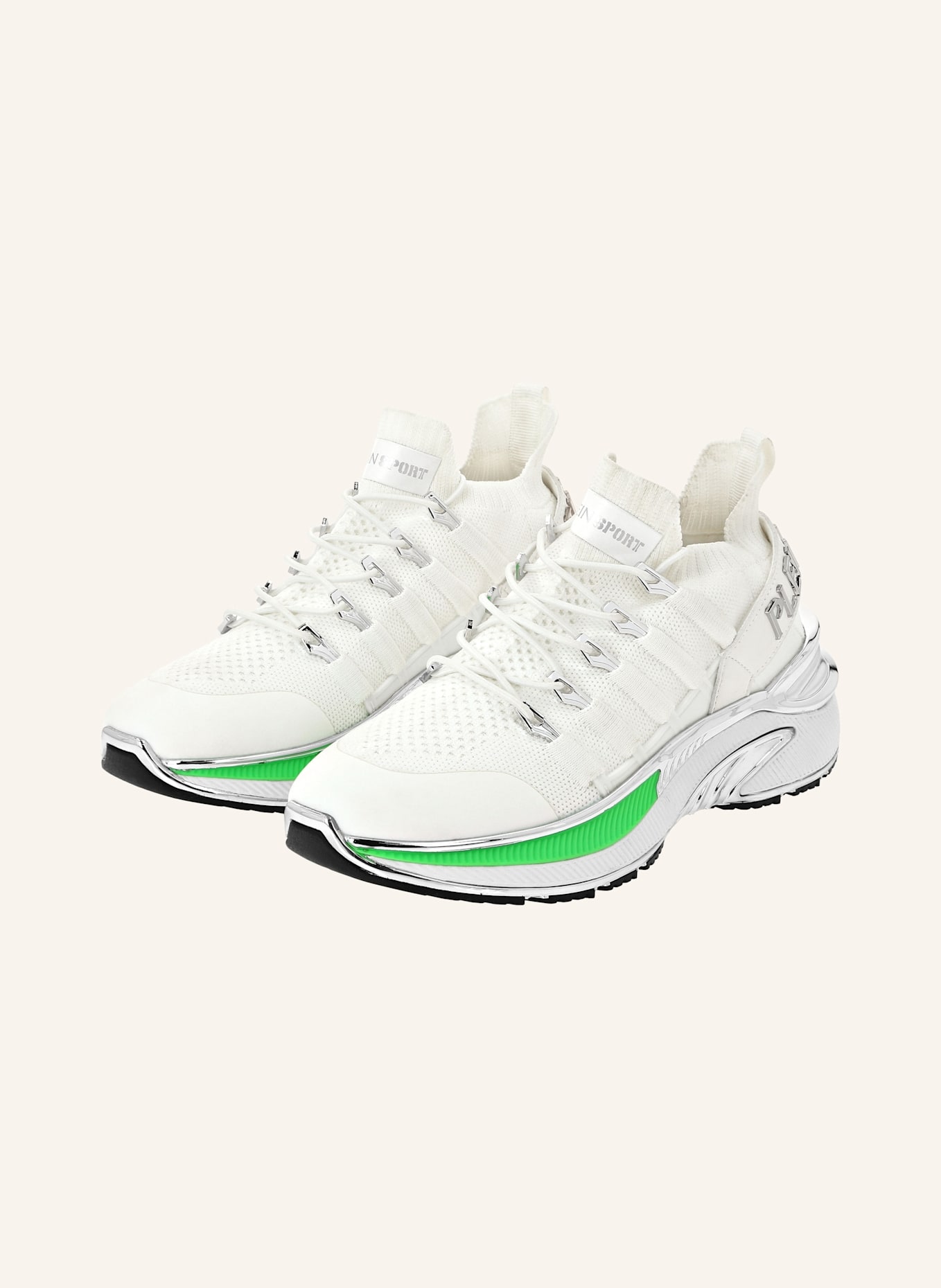 PLEIN SPORT Runner Sneaker CHROME SURFER: WEISS/ NEONGRÜN