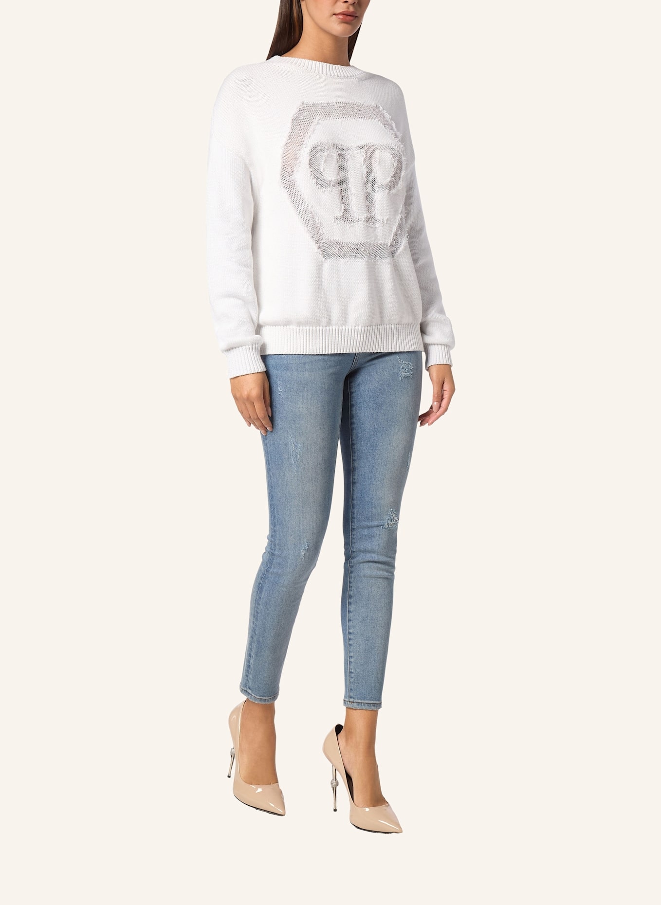 PHILIPP PLEIN PHILIPP PLEIN Pullover Rundhalsausschnitt HEXAGON: WEISS