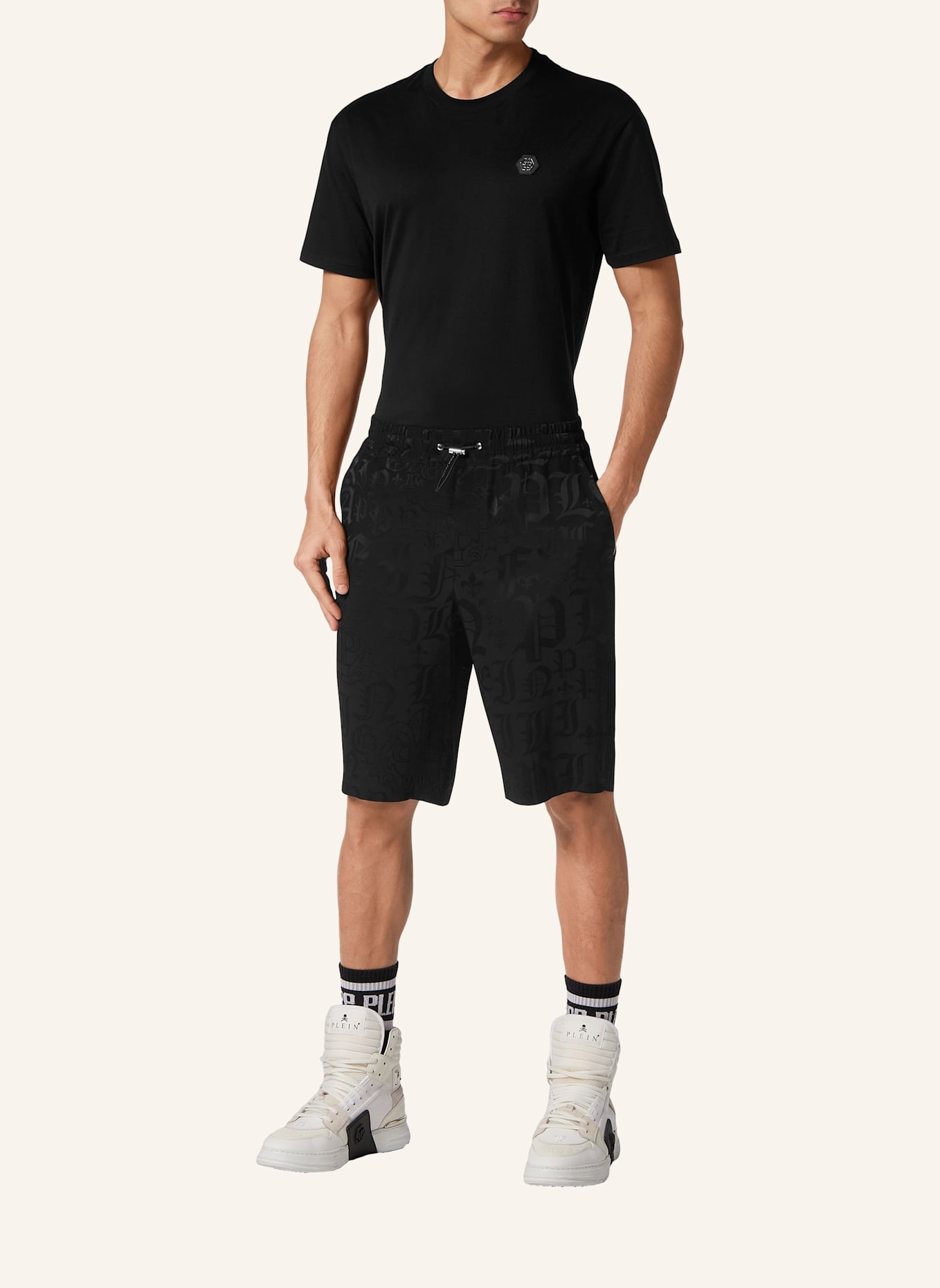 PHILIPP PLEIN Kurze Hosen MONOGRAM: SCHWARZ