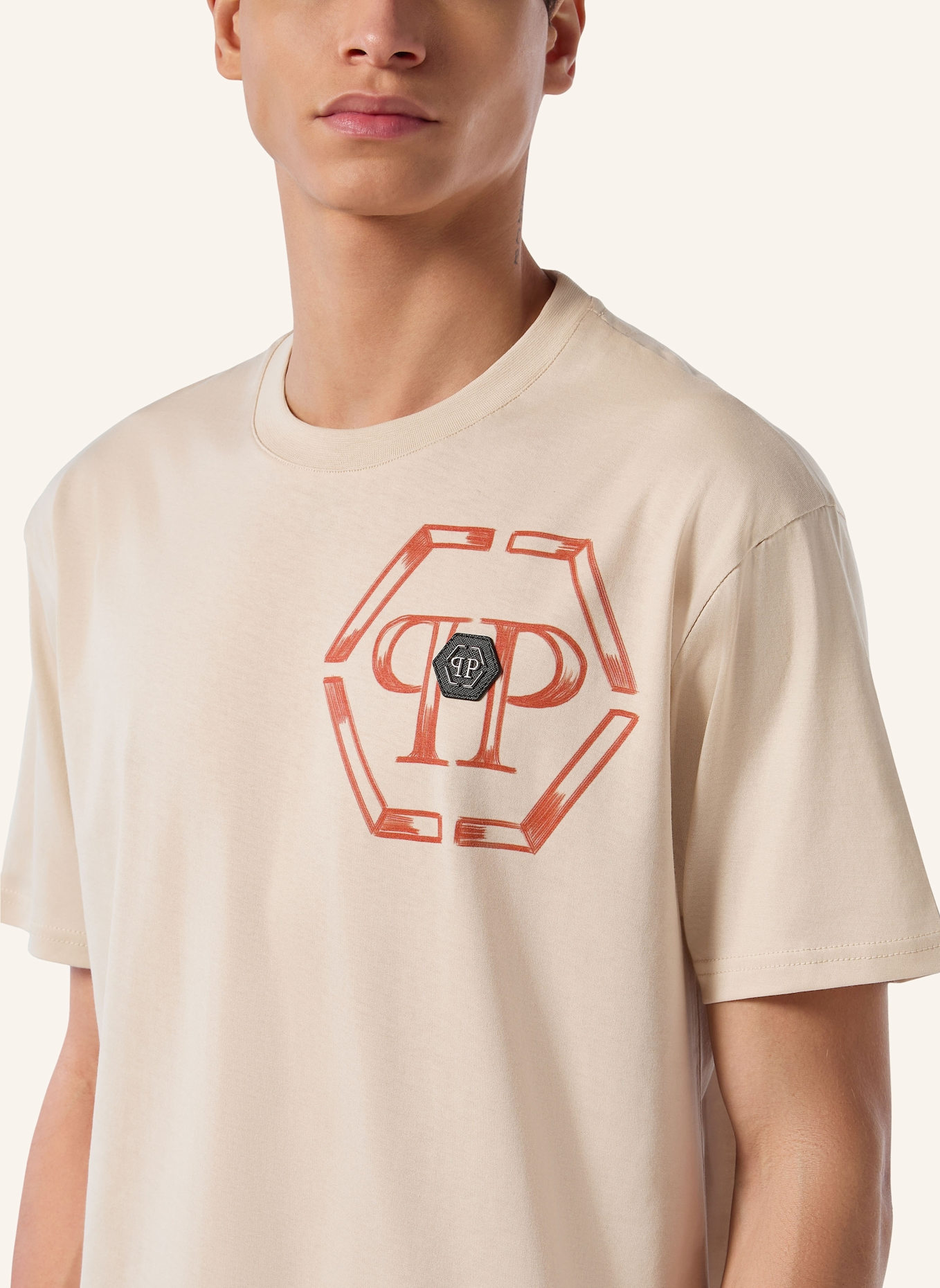 PHILIPP PLEIN T-Shirt Rundhalsausschnitt HEXAGON: BEIGE