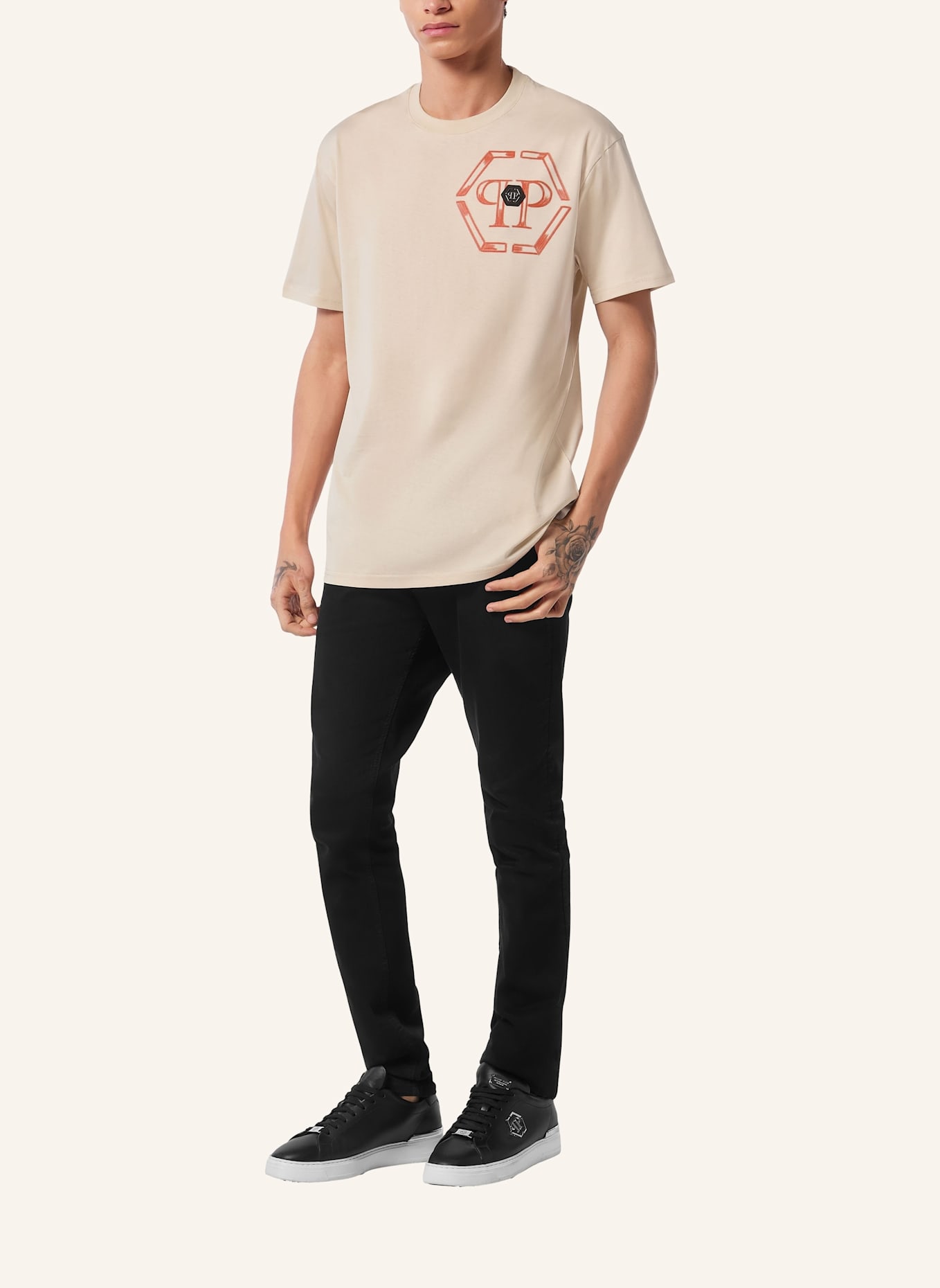 PHILIPP PLEIN T-Shirt Rundhalsausschnitt HEXAGON: BEIGE