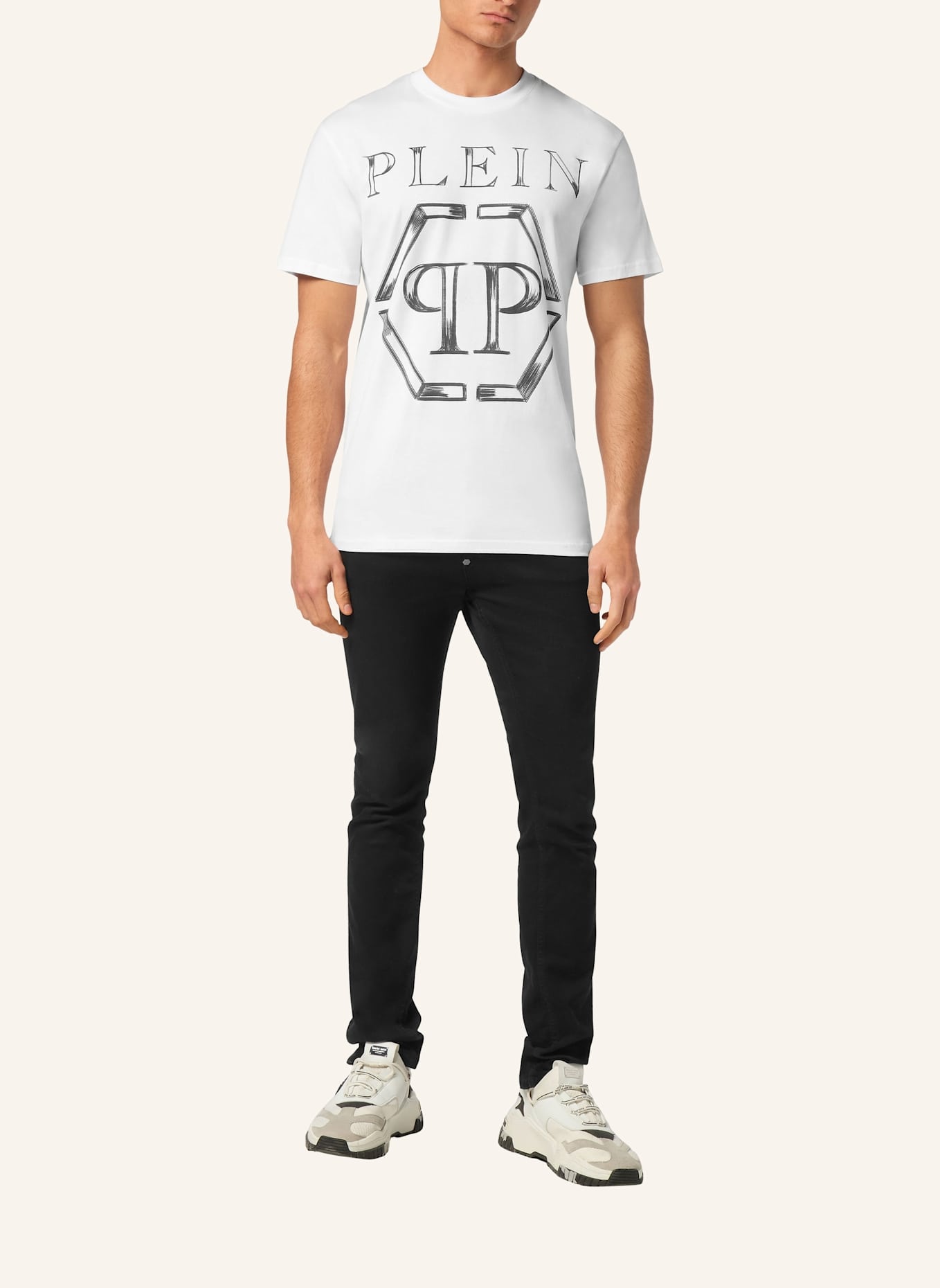 PHILIPP PLEIN T-Shirt Rundhalsausschnitt HEXAGON: WEISS