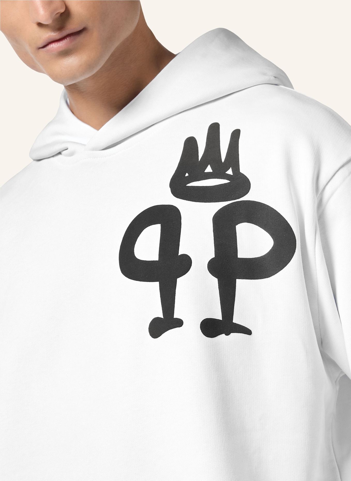 PHILIPP PLEIN Sweatshirt mit Kapuze KING PLEIN: WEISS