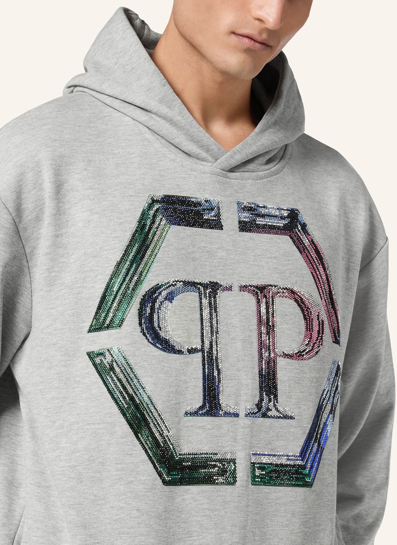 PHILIPP PLEIN Sweatshirt mit Kapuze HEXAGON: GRAU