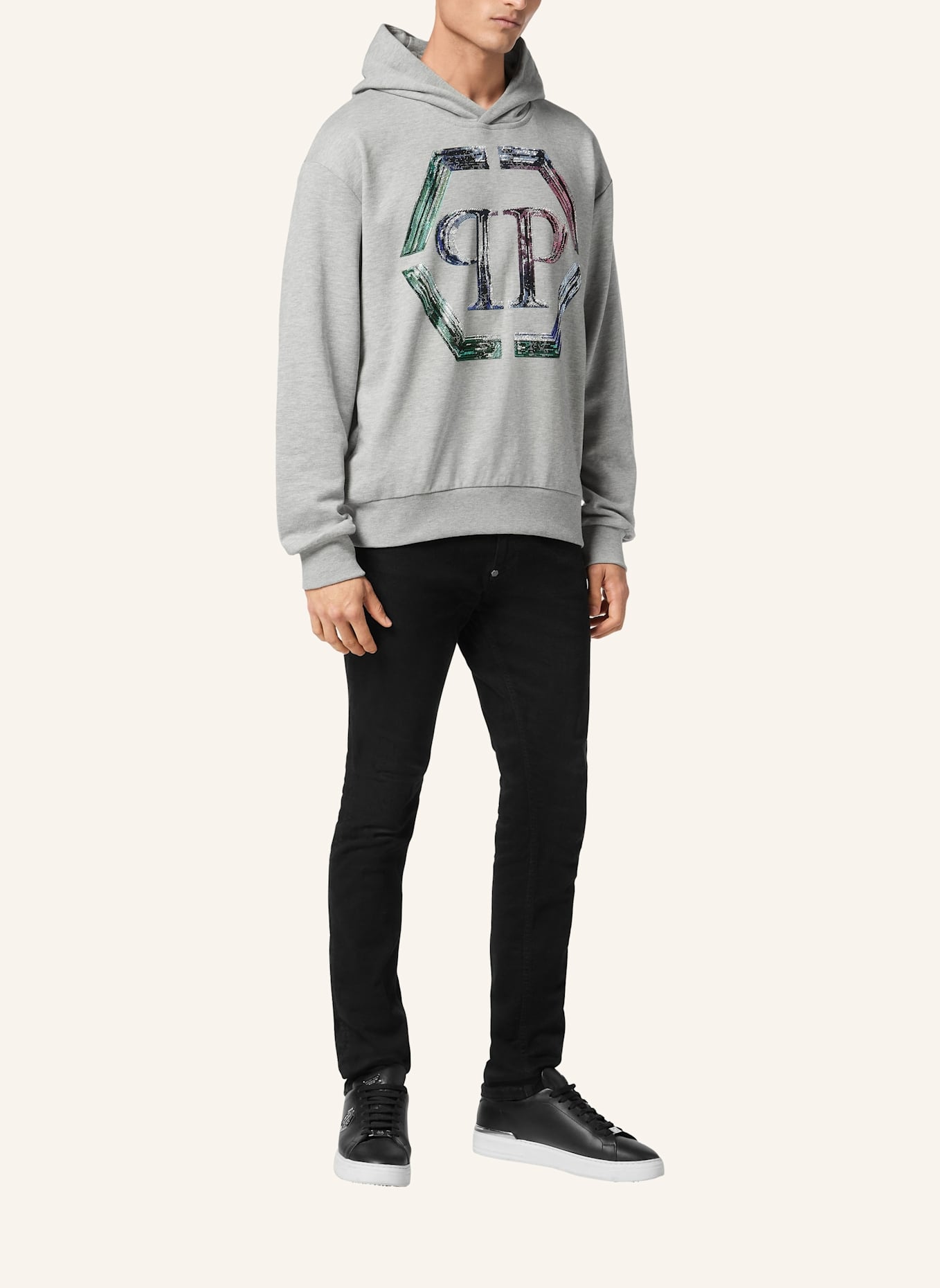 PHILIPP PLEIN Sweatshirt mit Kapuze HEXAGON: GRAU