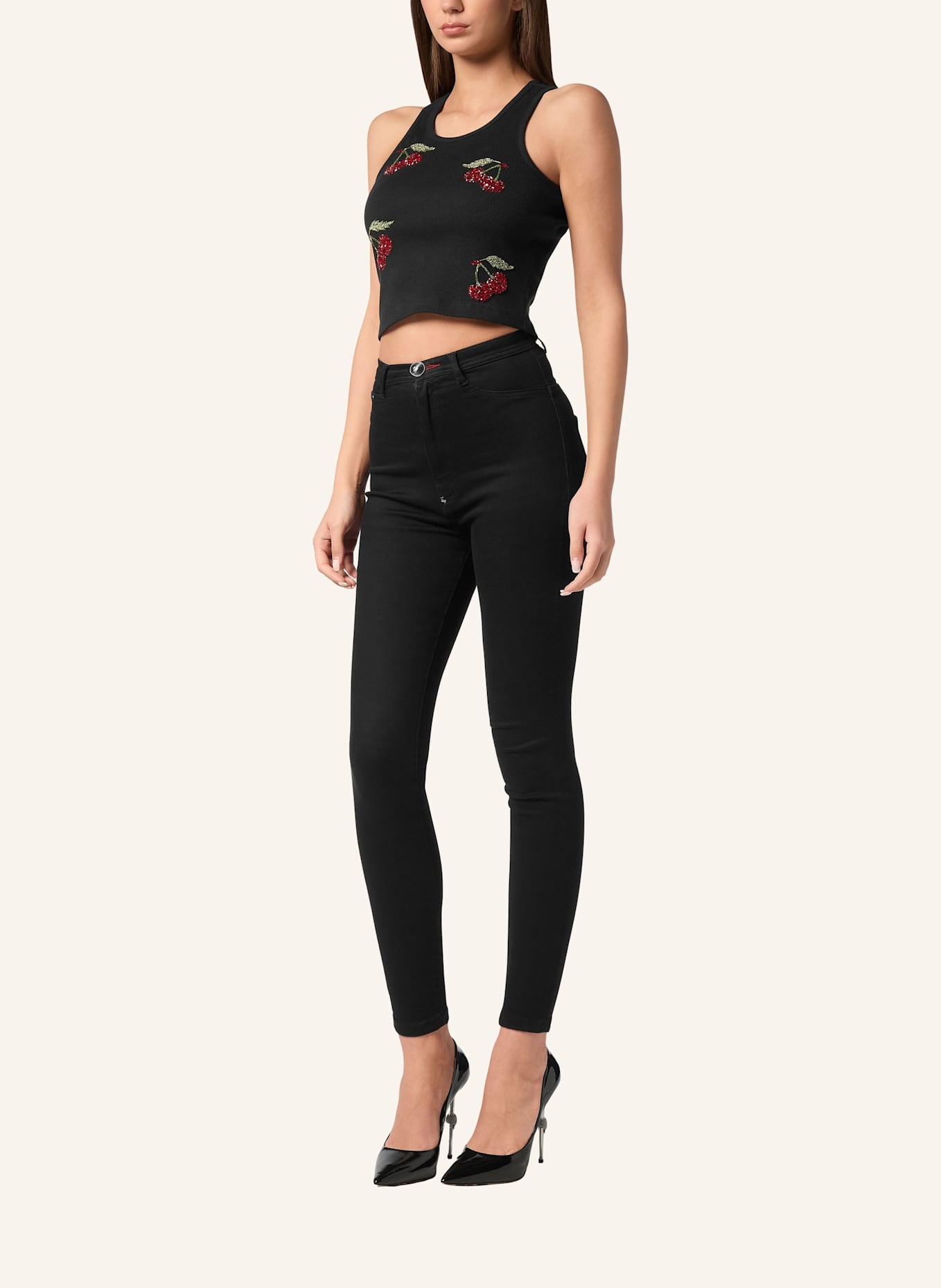 PHILIPP PLEIN Tank-Top CHERRIES: SCHWARZ