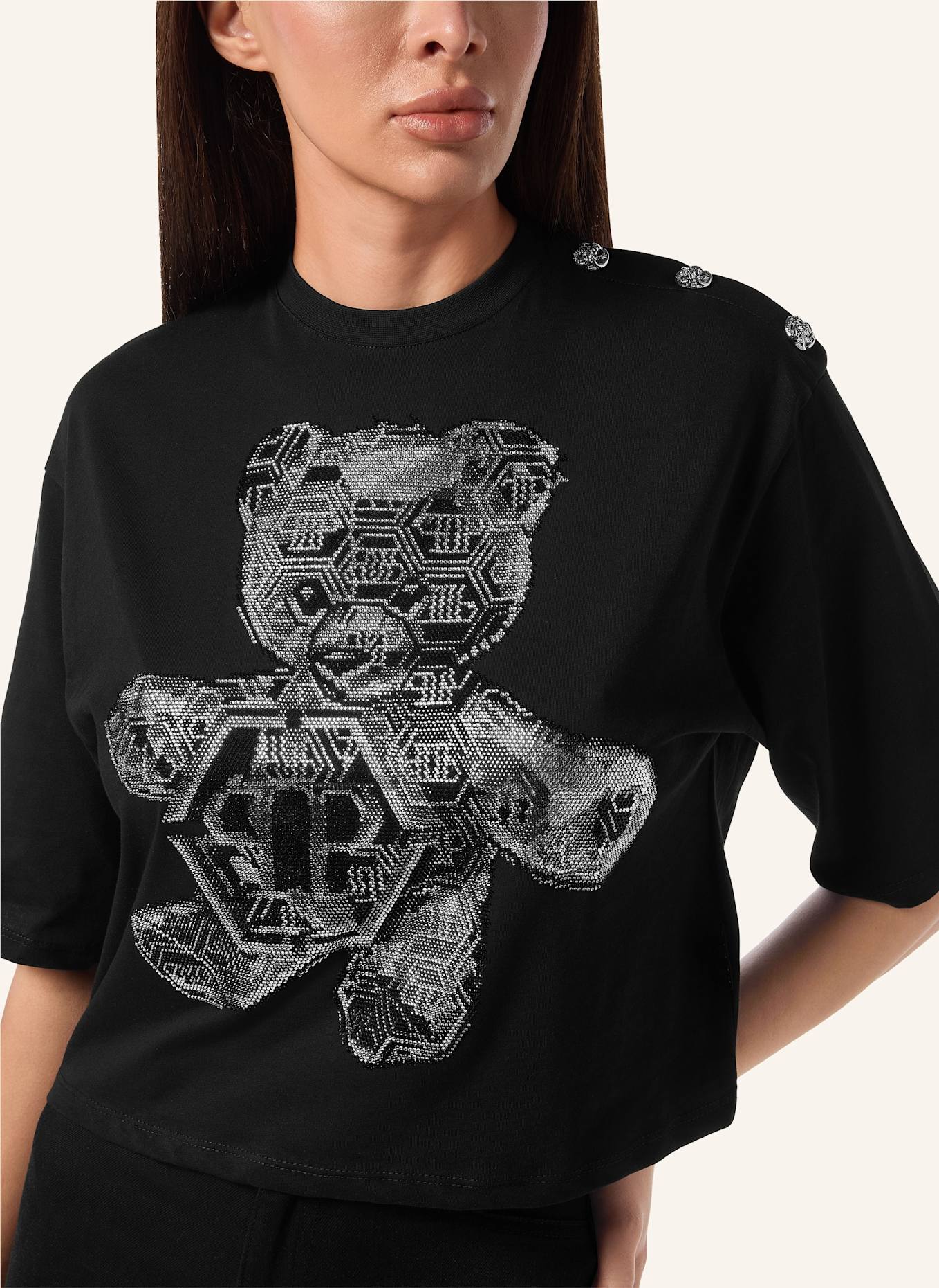 PHILIPP PLEIN T-Shirt Rundhalsausschnitt TEDDY: SCHWARZ