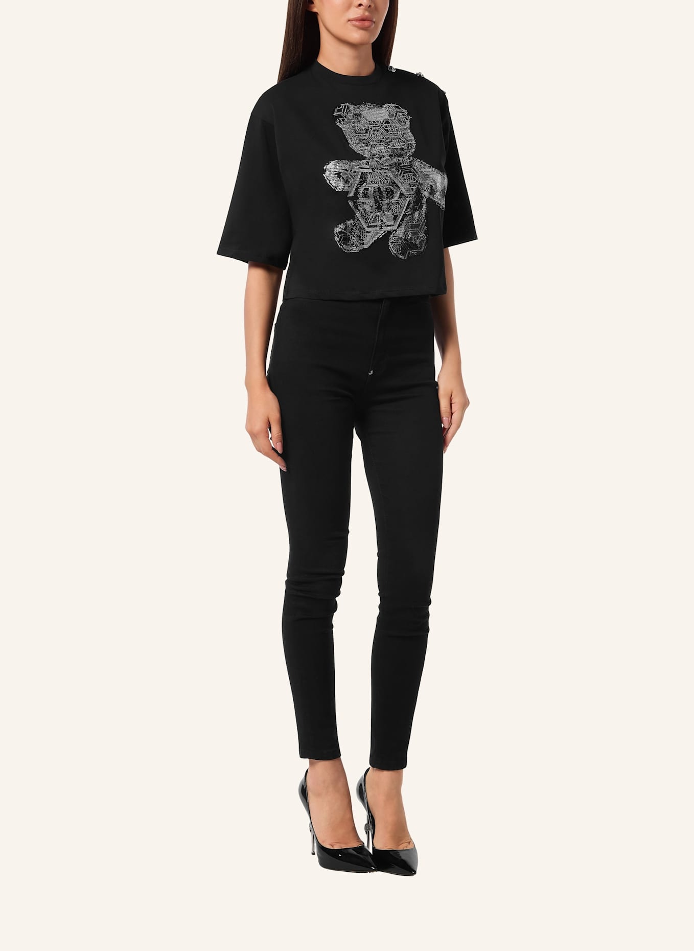 PHILIPP PLEIN T-Shirt Rundhalsausschnitt TEDDY: SCHWARZ