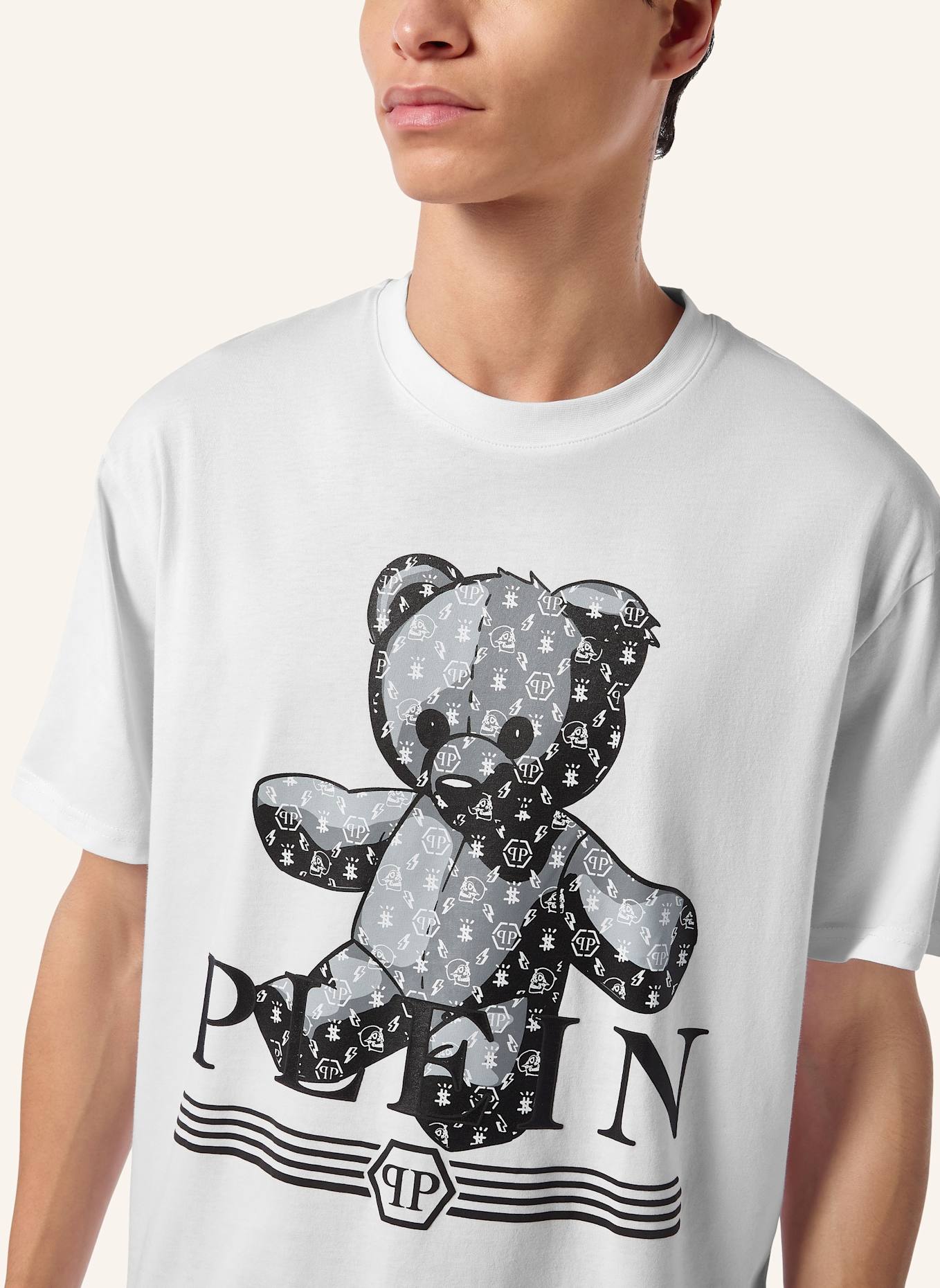 PHILIPP PLEIN T-Shirt Rundhalsausschnitt MONOGRAM: WEISS