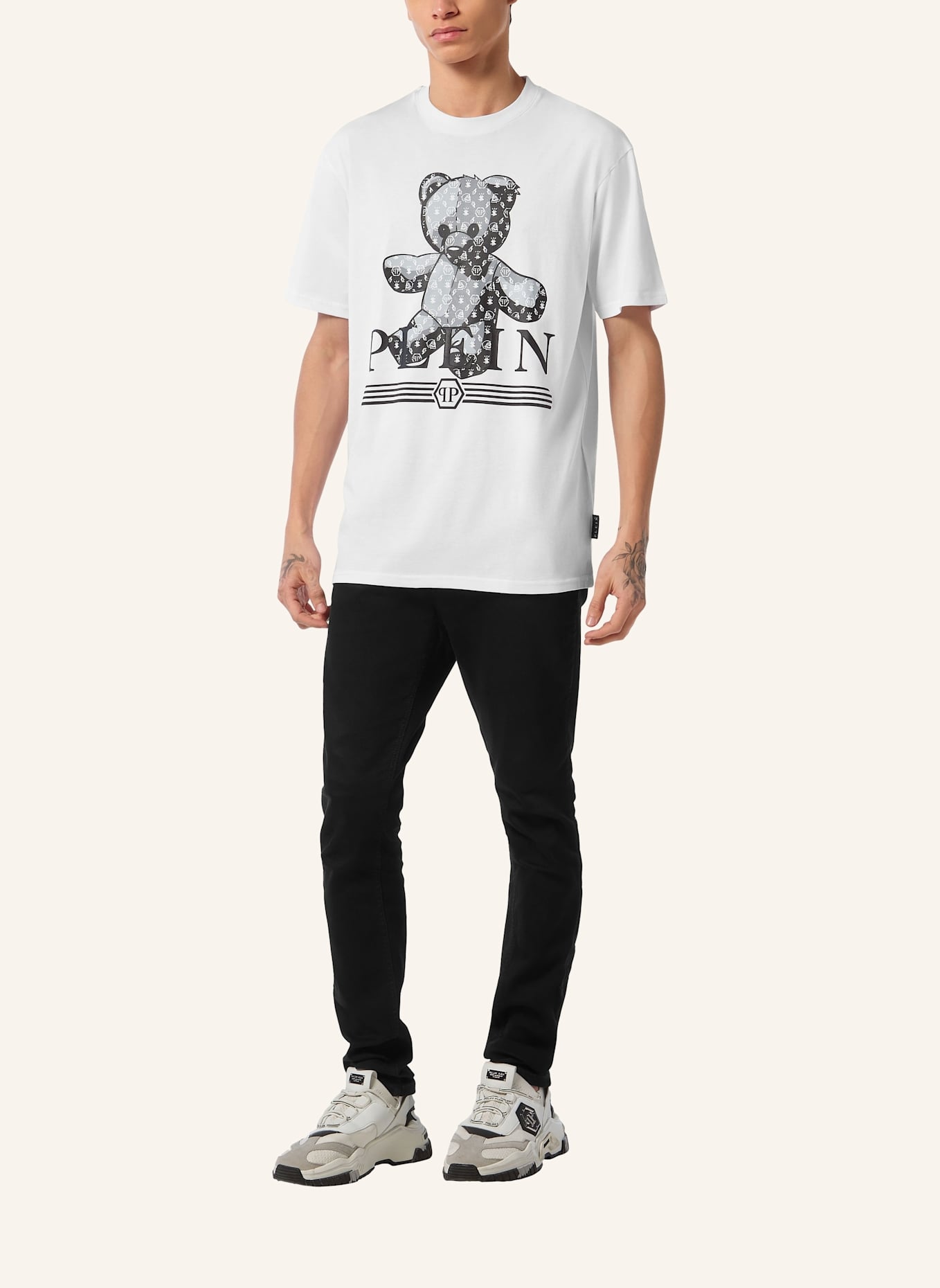 PHILIPP PLEIN T-Shirt Rundhalsausschnitt MONOGRAM: WEISS