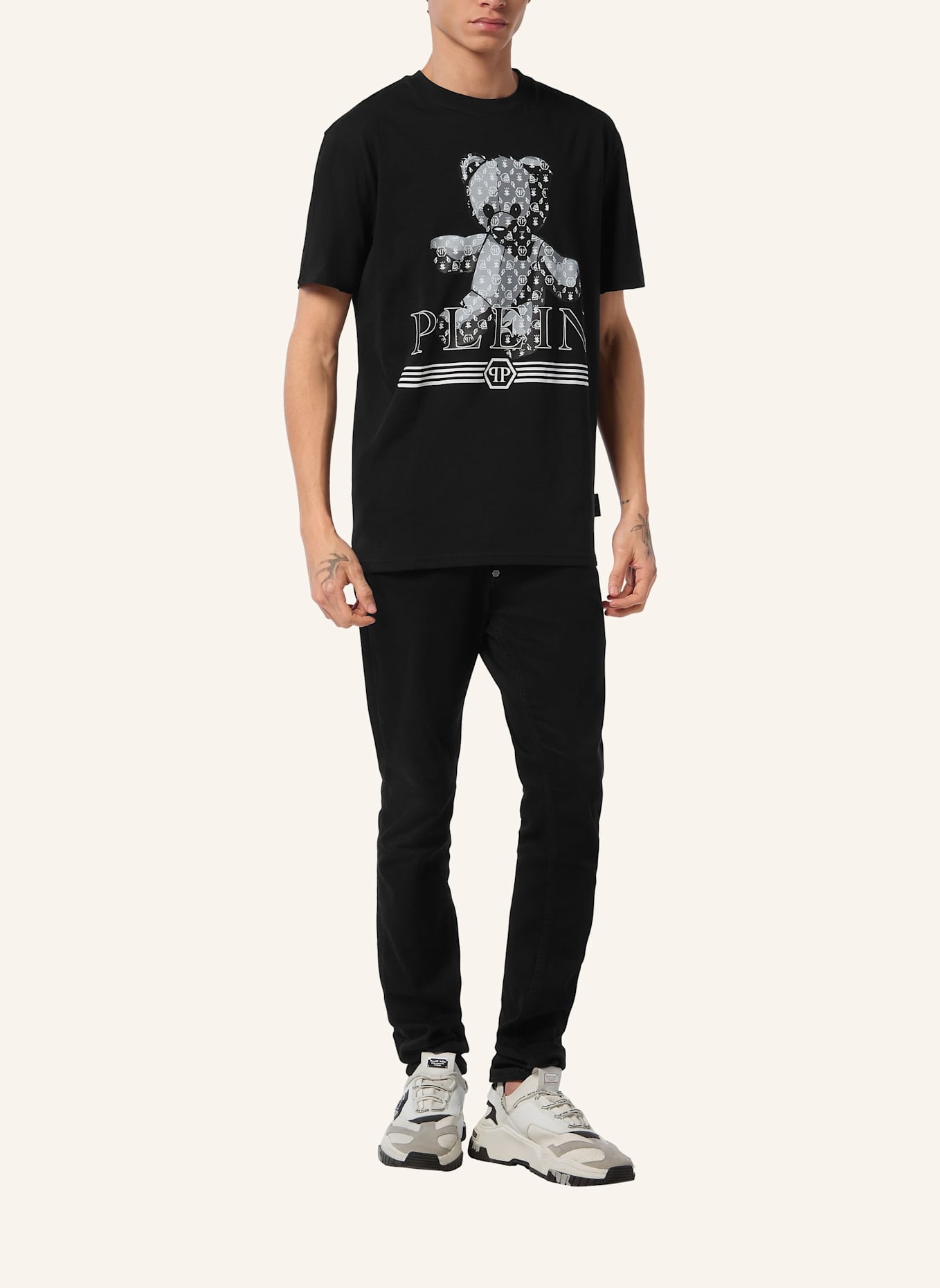 PHILIPP PLEIN T-Shirt Rundhalsausschnitt MONOGRAM: SCHWARZ
