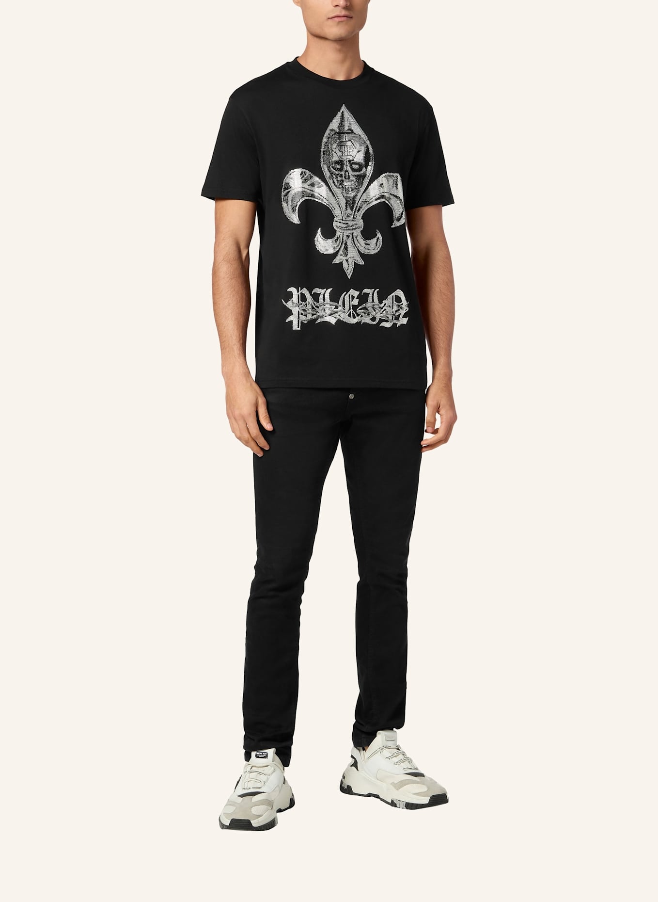 PHILIPP PLEIN T-Shirt Rundhalsausschnitt Ss CHROME: SCHWARZ