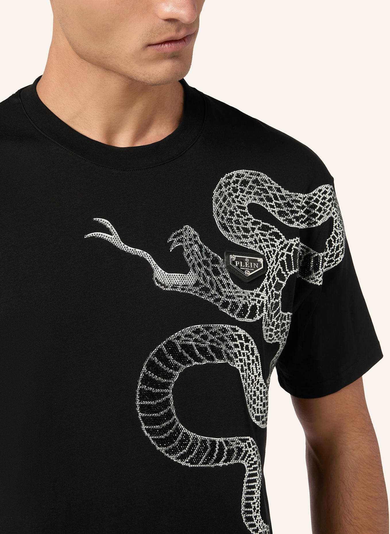PHILIPP PLEIN T-Shirt Rundhalsausschnitt Ss SNAKE: SCHWARZ