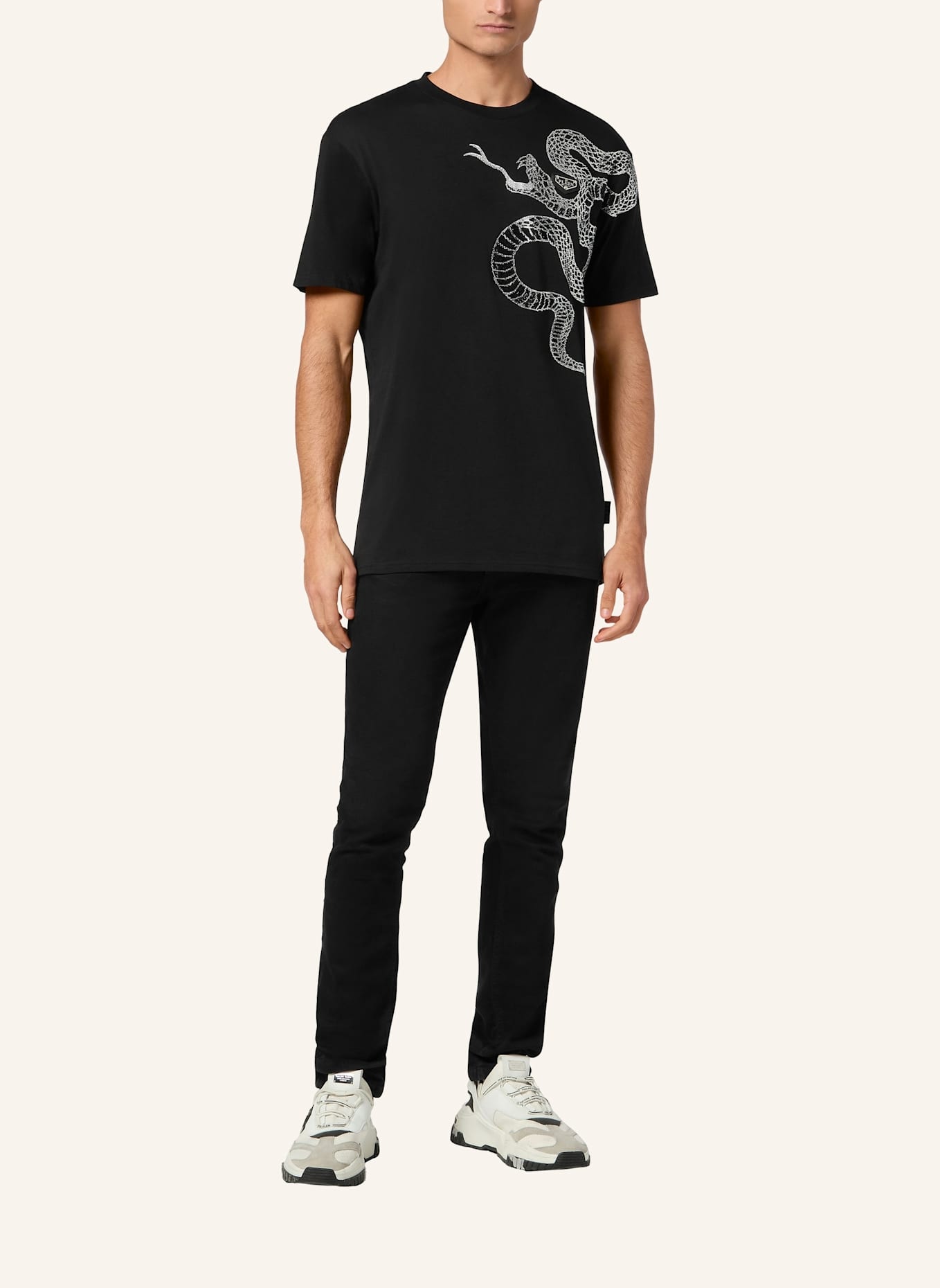PHILIPP PLEIN T-Shirt Rundhalsausschnitt Ss SNAKE: SCHWARZ
