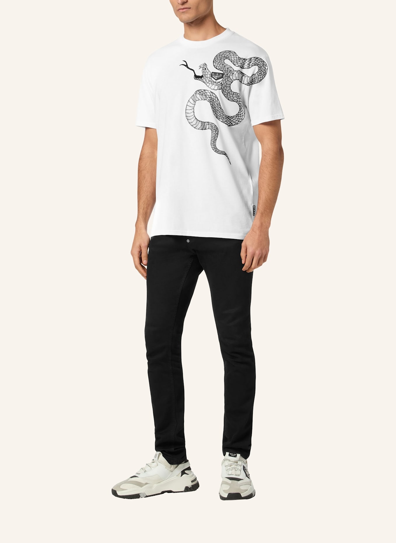 PHILIPP PLEIN T-Shirt Rundhalsausschnitt Ss SNAKE: WEISS