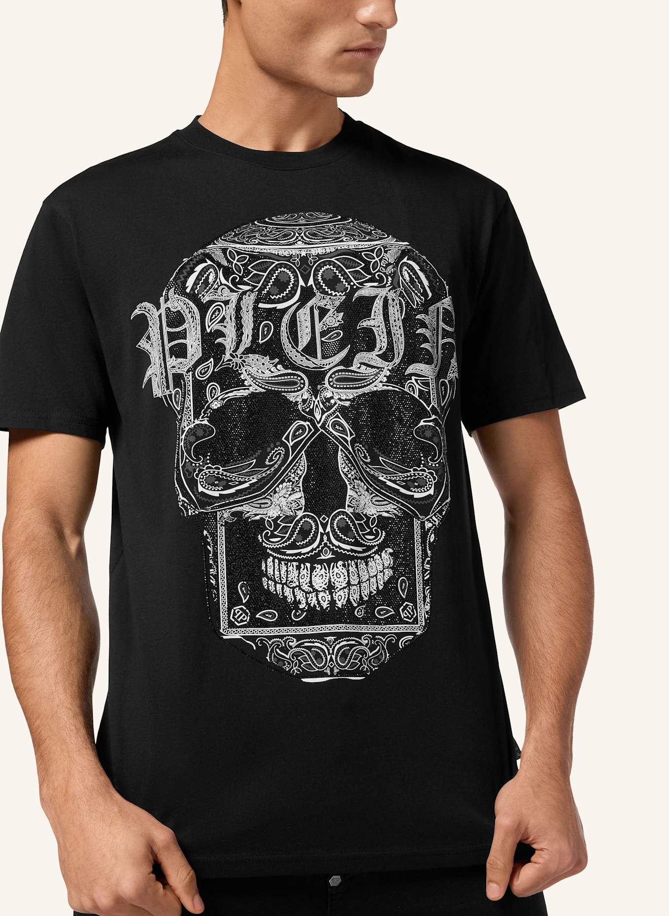PHILIPP PLEIN T-Shirt Rundhalsausschnitt Ss SKULL: SCHWARZ