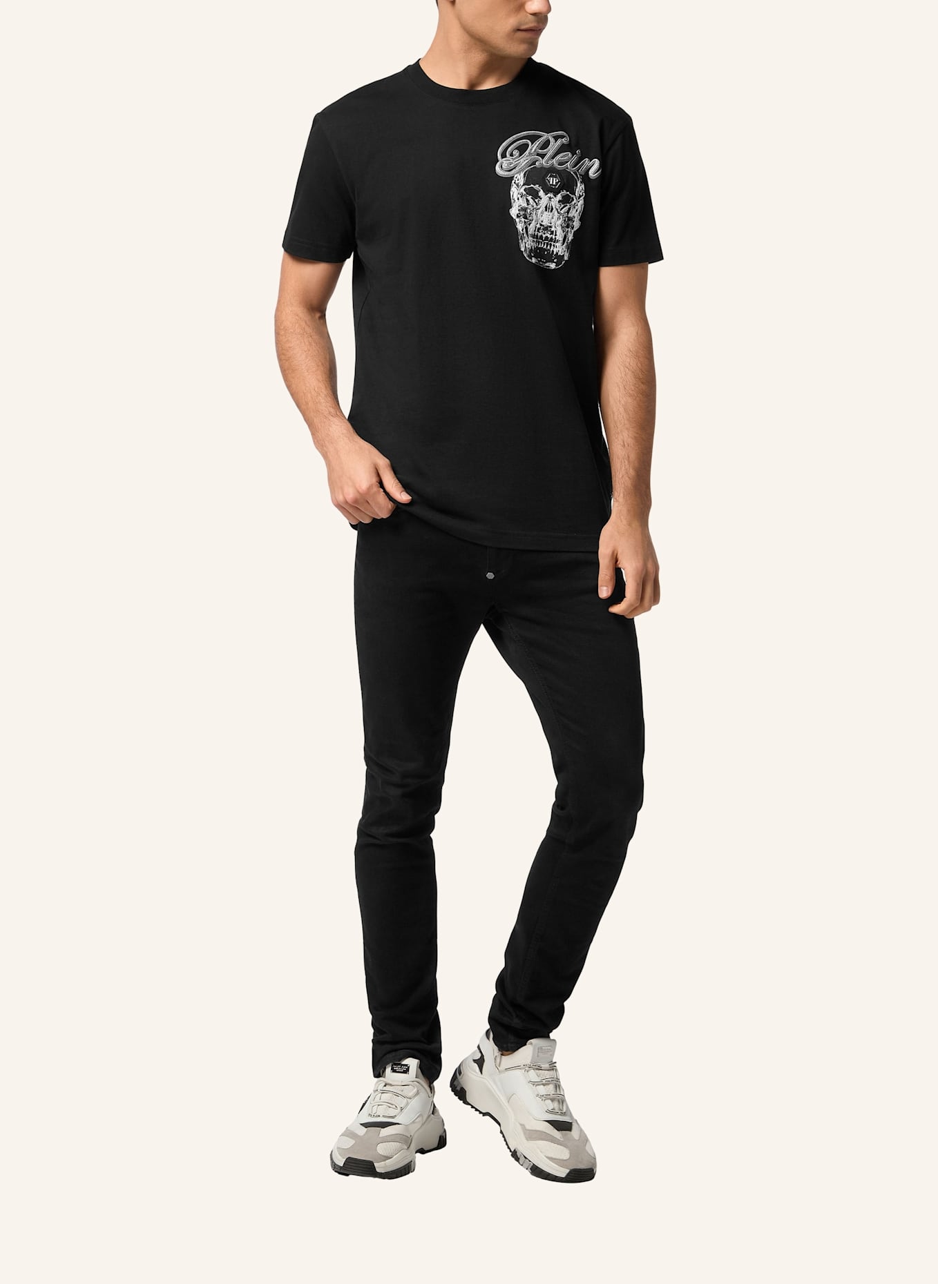 PHILIPP PLEIN T-Shirt Rundhalsausschnitt Ss SKULL: SCHWARZ