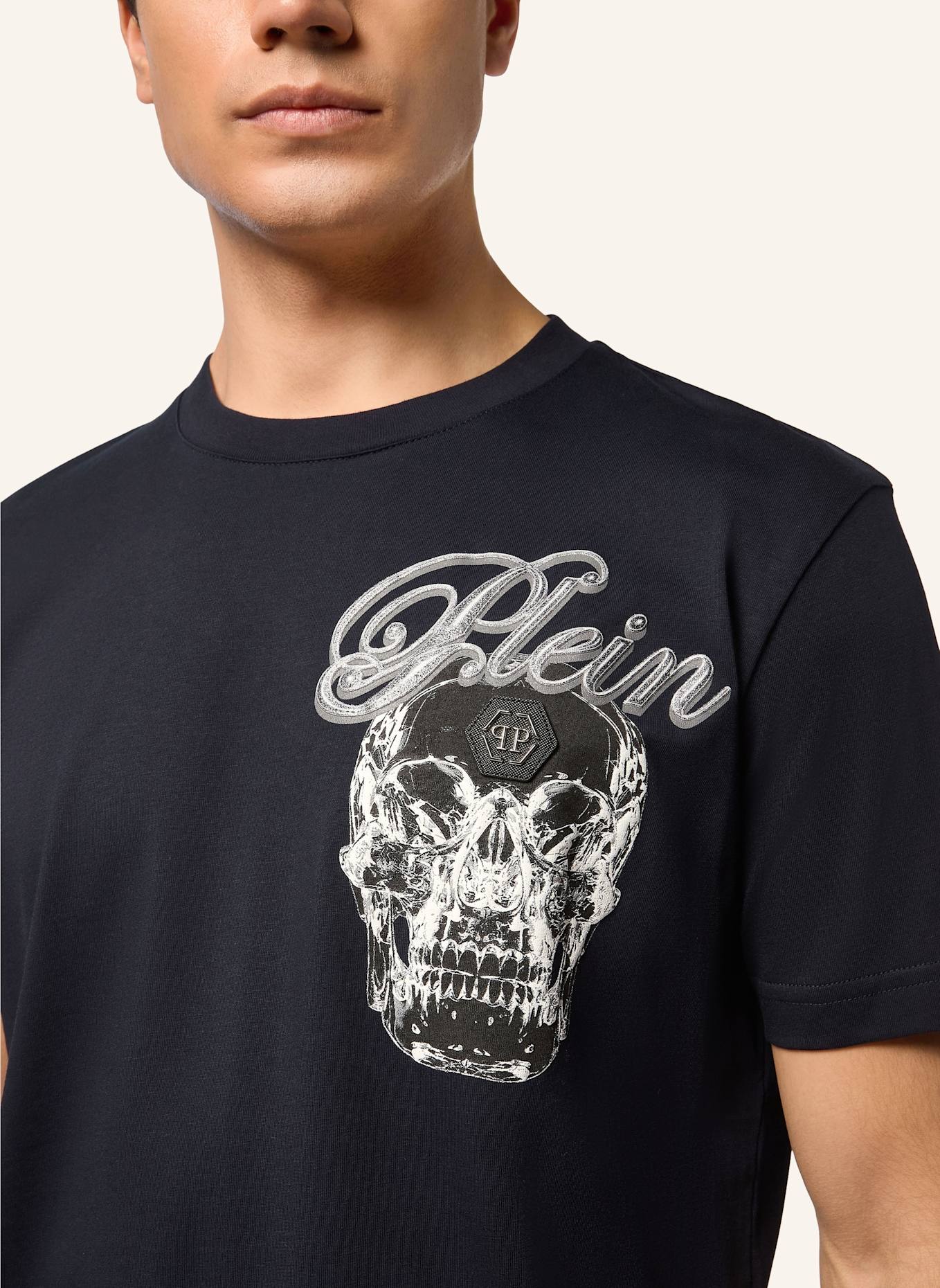 PHILIPP PLEIN T-Shirt Rundhalsausschnitt Ss SKULL: DUNKELBLAU