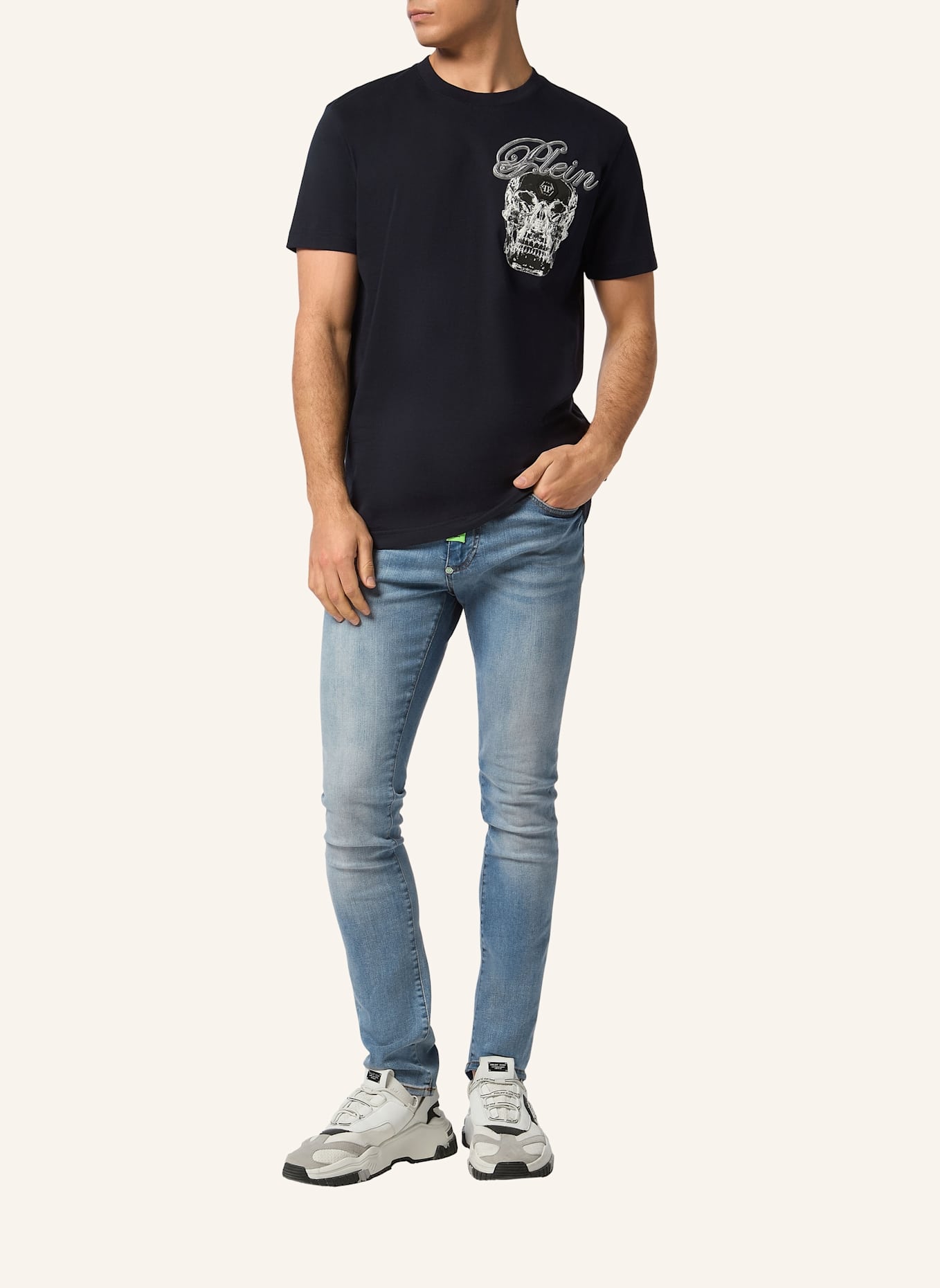 PHILIPP PLEIN T-Shirt Rundhalsausschnitt Ss SKULL: DUNKELBLAU