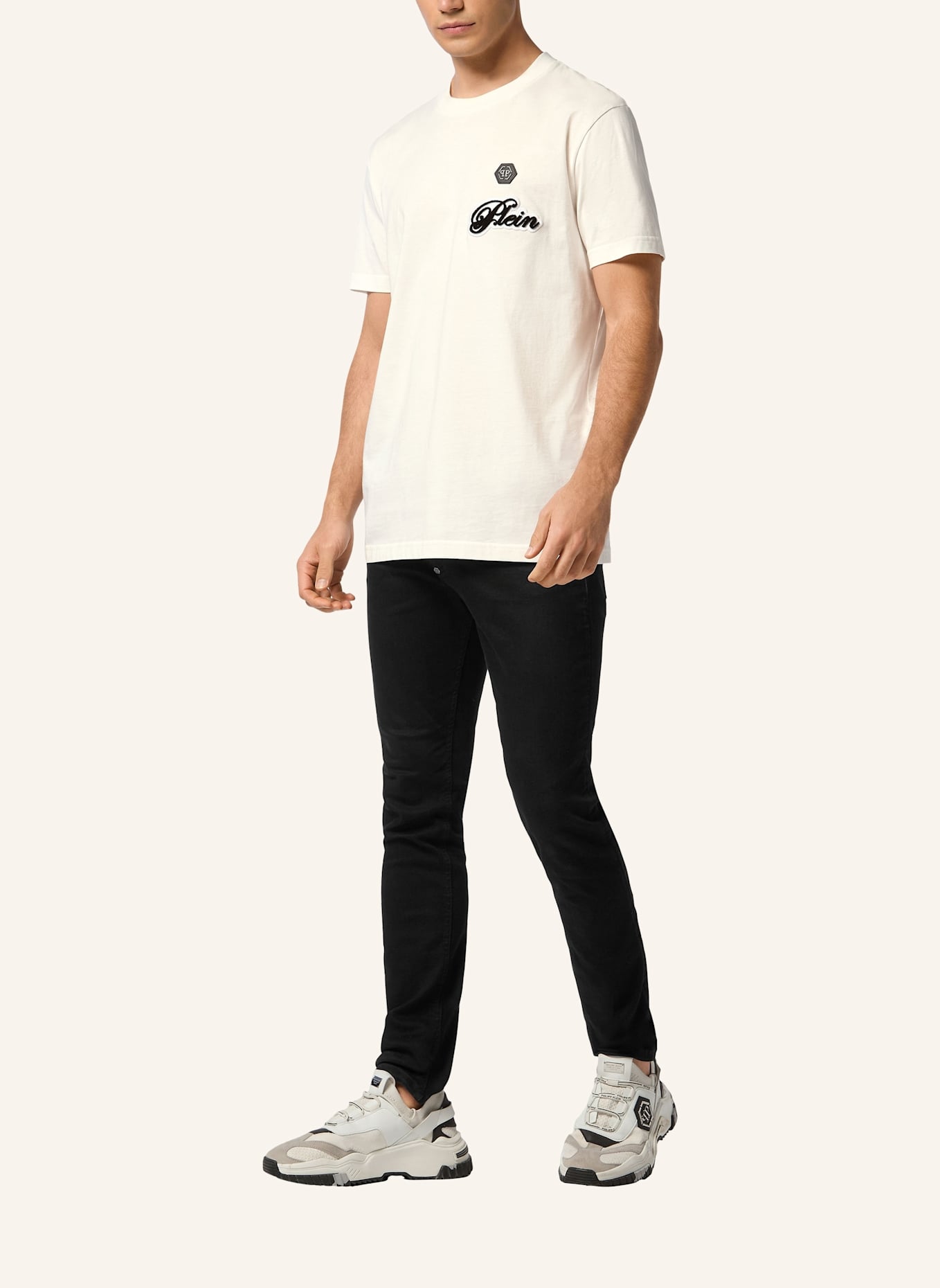 PHILIPP PLEIN T-Shirt Rundhalsausschnitt Ss SIGNATURE: SCHWARZ