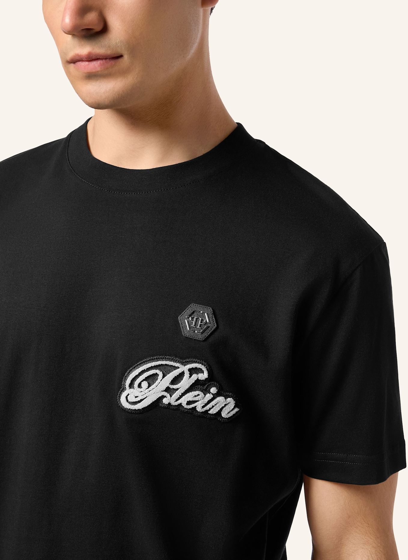 PHILIPP PLEIN T-Shirt Rundhalsausschnitt Ss SIGNATURE: SCHWARZ