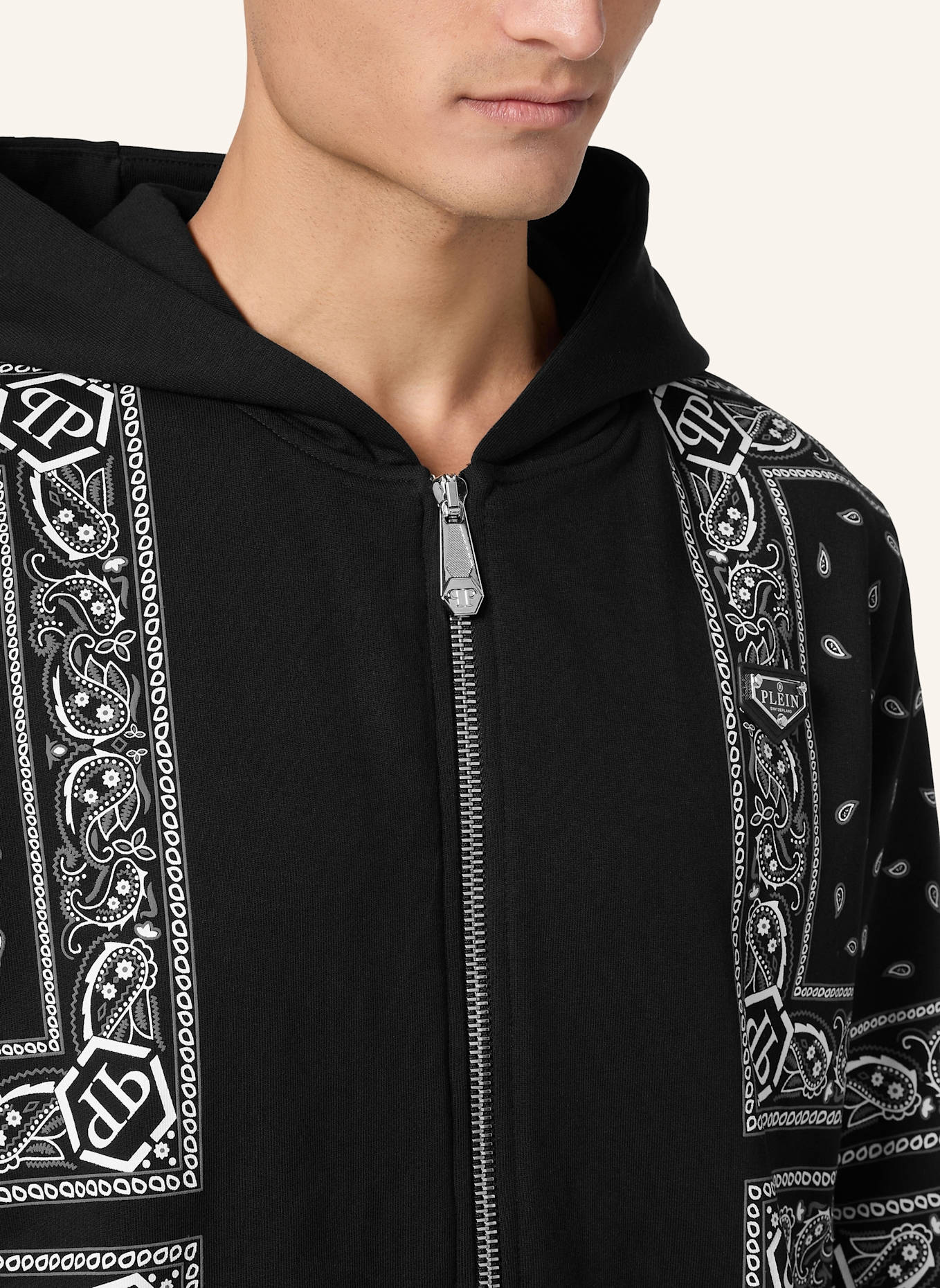 PHILIPP PLEIN Kapuzen-Sweatjacket PAISLEY: SCHWARZ