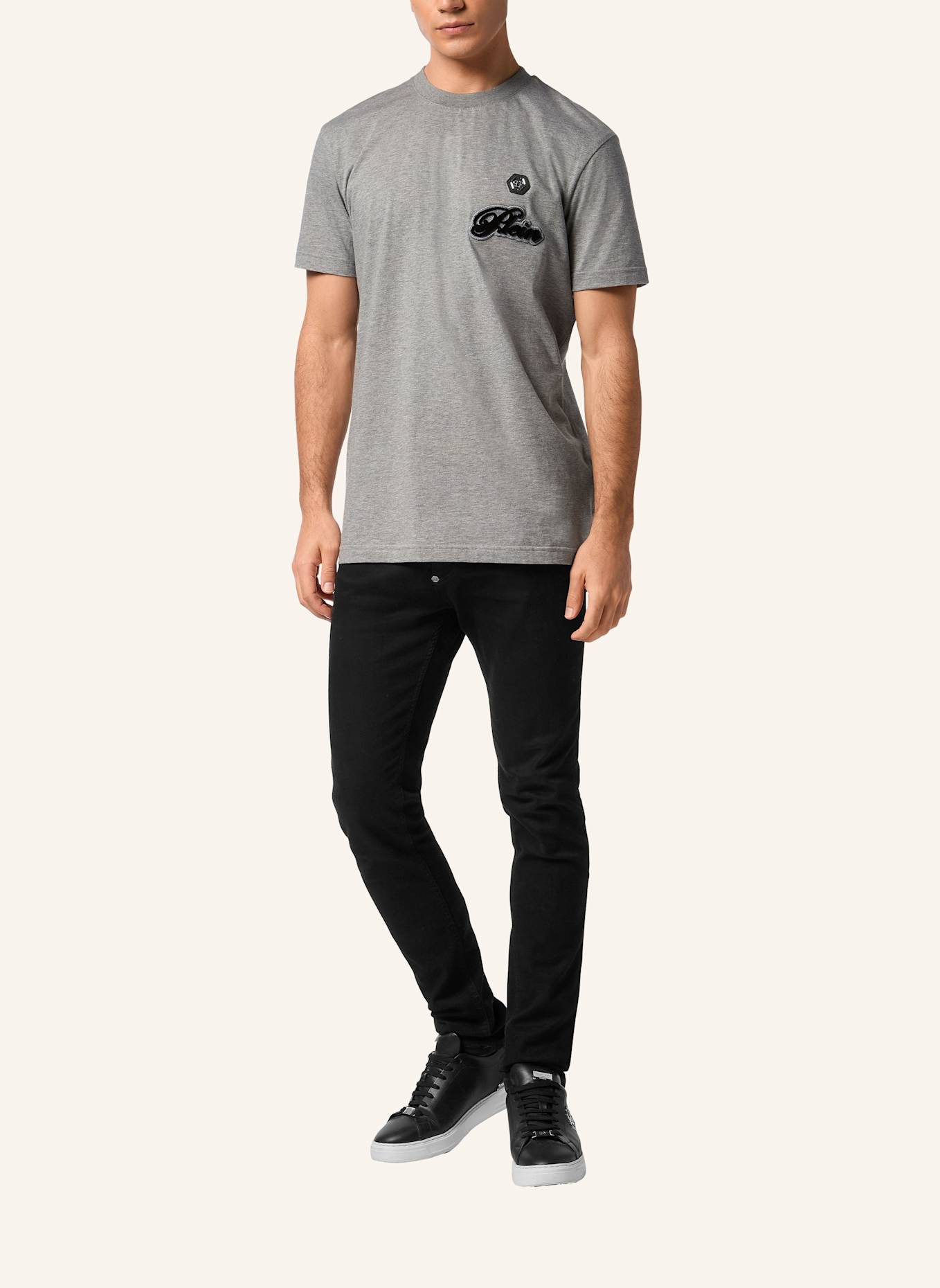 PHILIPP PLEIN T-Shirt Rundhalsausschnitt Ss SIGNATURE: GRAU