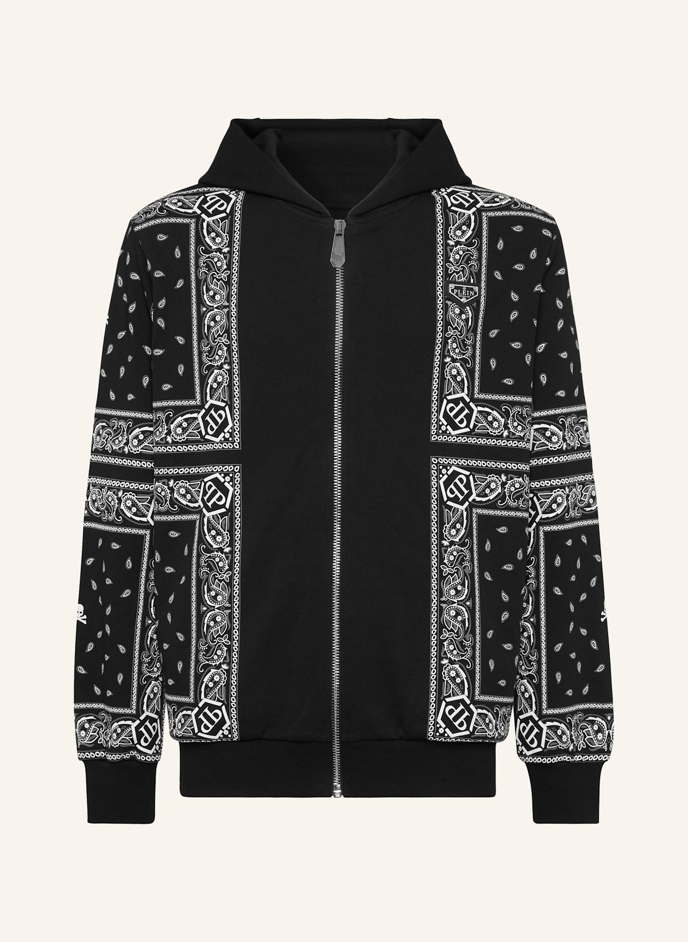 PHILIPP PLEIN Kapuzen-Sweatjacket PAISLEY: SCHWARZ