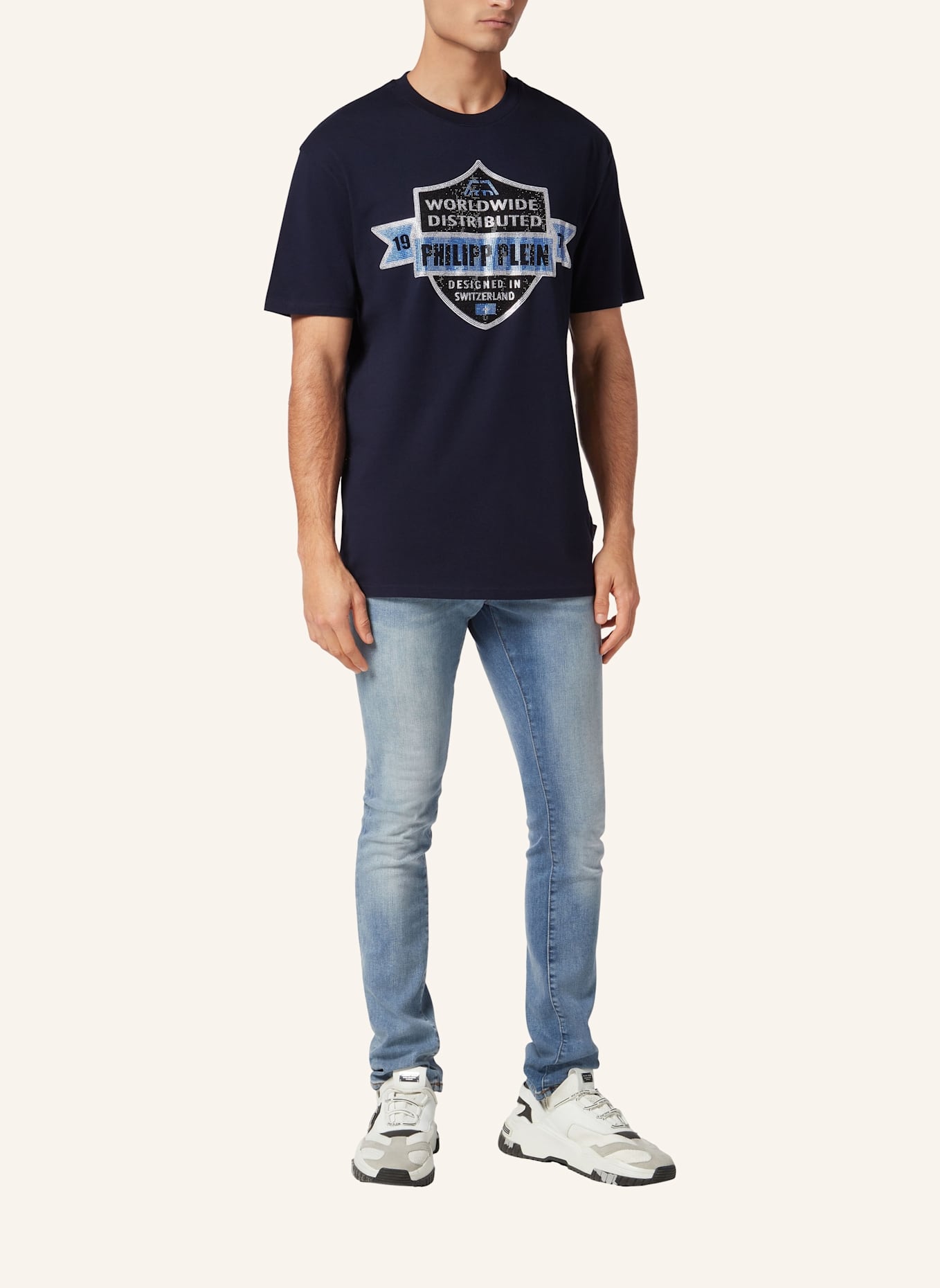 PHILIPP PLEIN T-Shirt Rundhalsausschnitt Ss CREST: DUNKELBLAU
