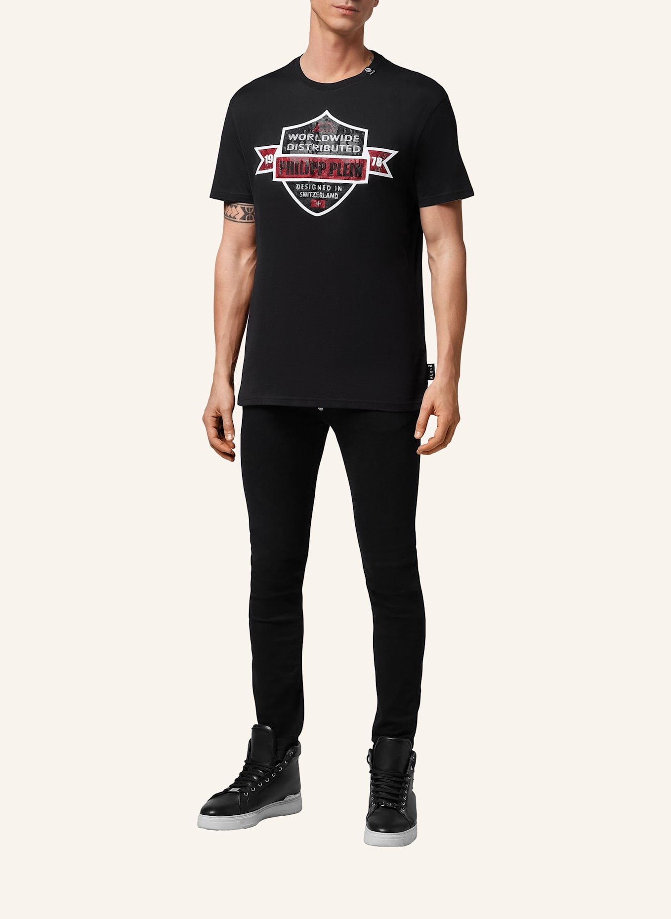 PHILIPP PLEIN T-Shirt Rundhalsausschnitt Ss CREST: SCHWARZ