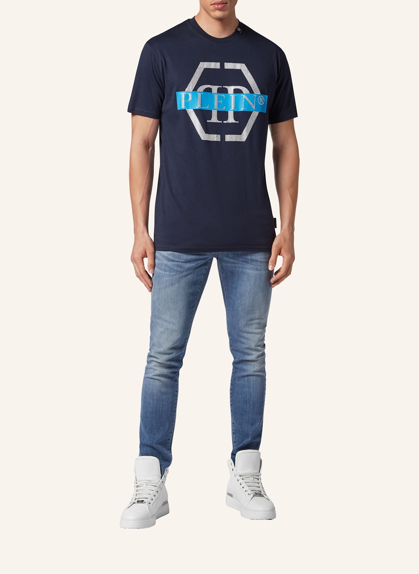 PHILIPP PLEIN T-Shirt Rundhalsausschnitt Ss: DUNKELBLAU