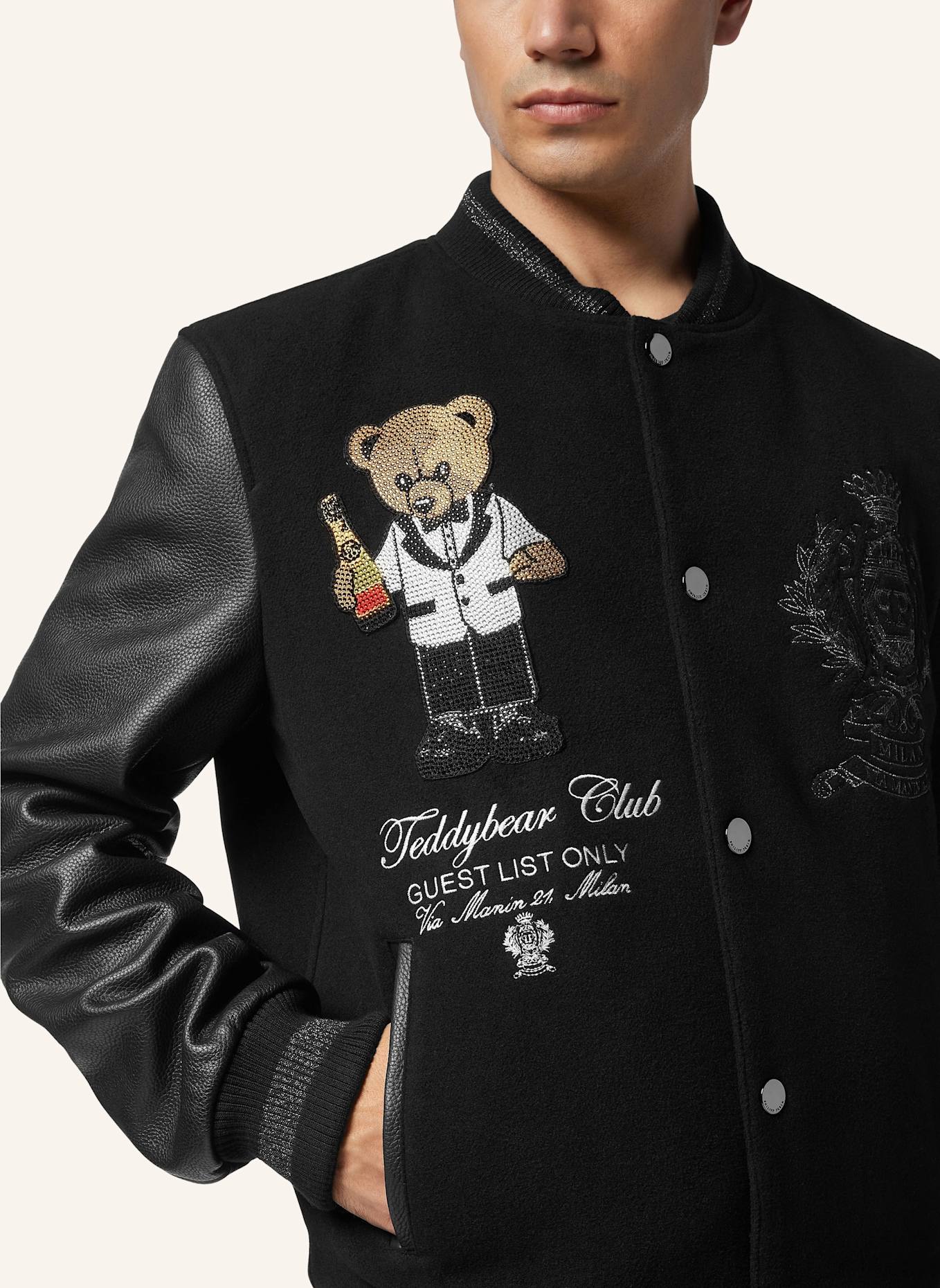 PHILIPP PLEIN Leder-Bomber TEDDY: SCHWARZ