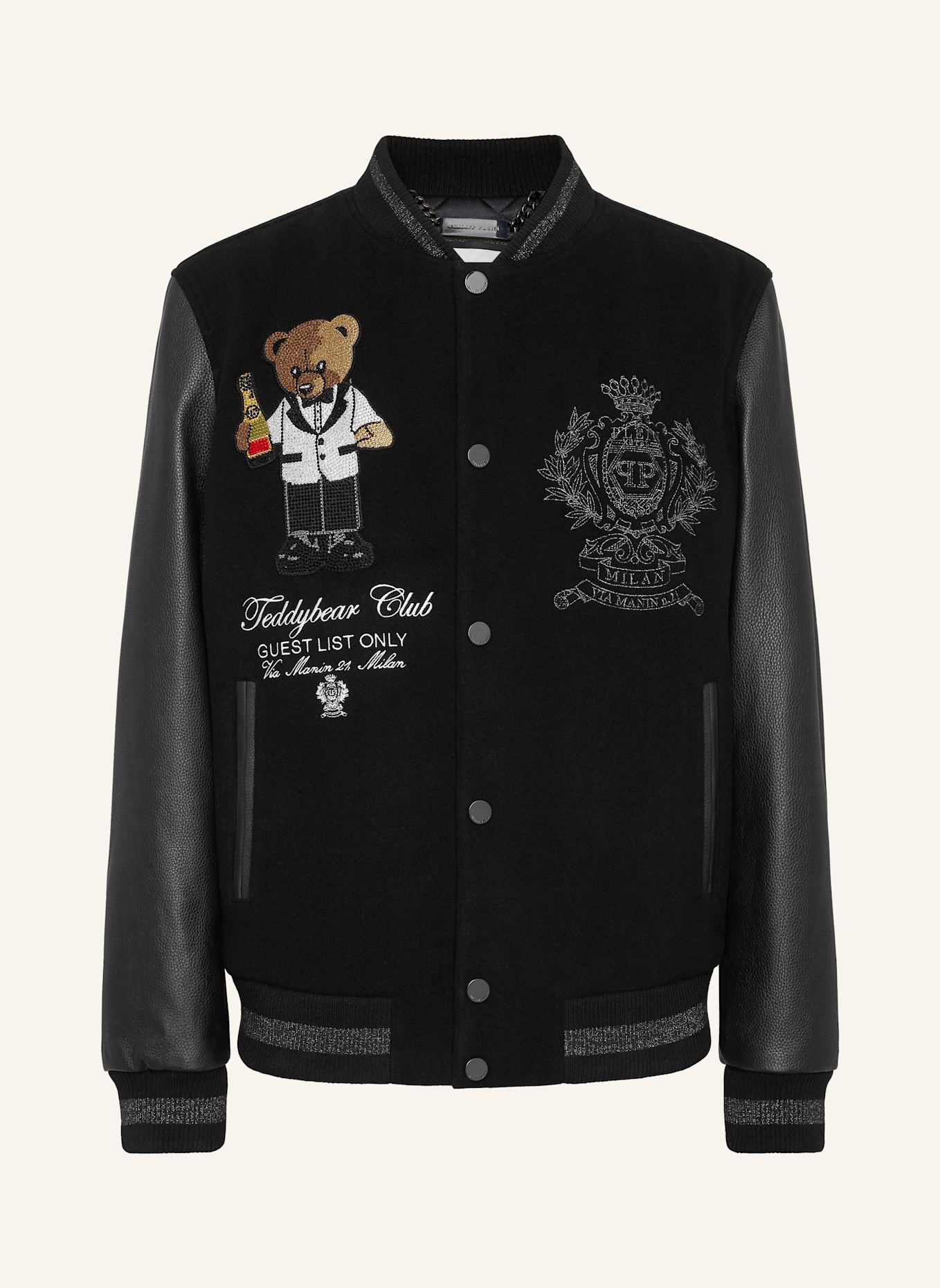 PHILIPP PLEIN Leder-Bomber TEDDY: SCHWARZ