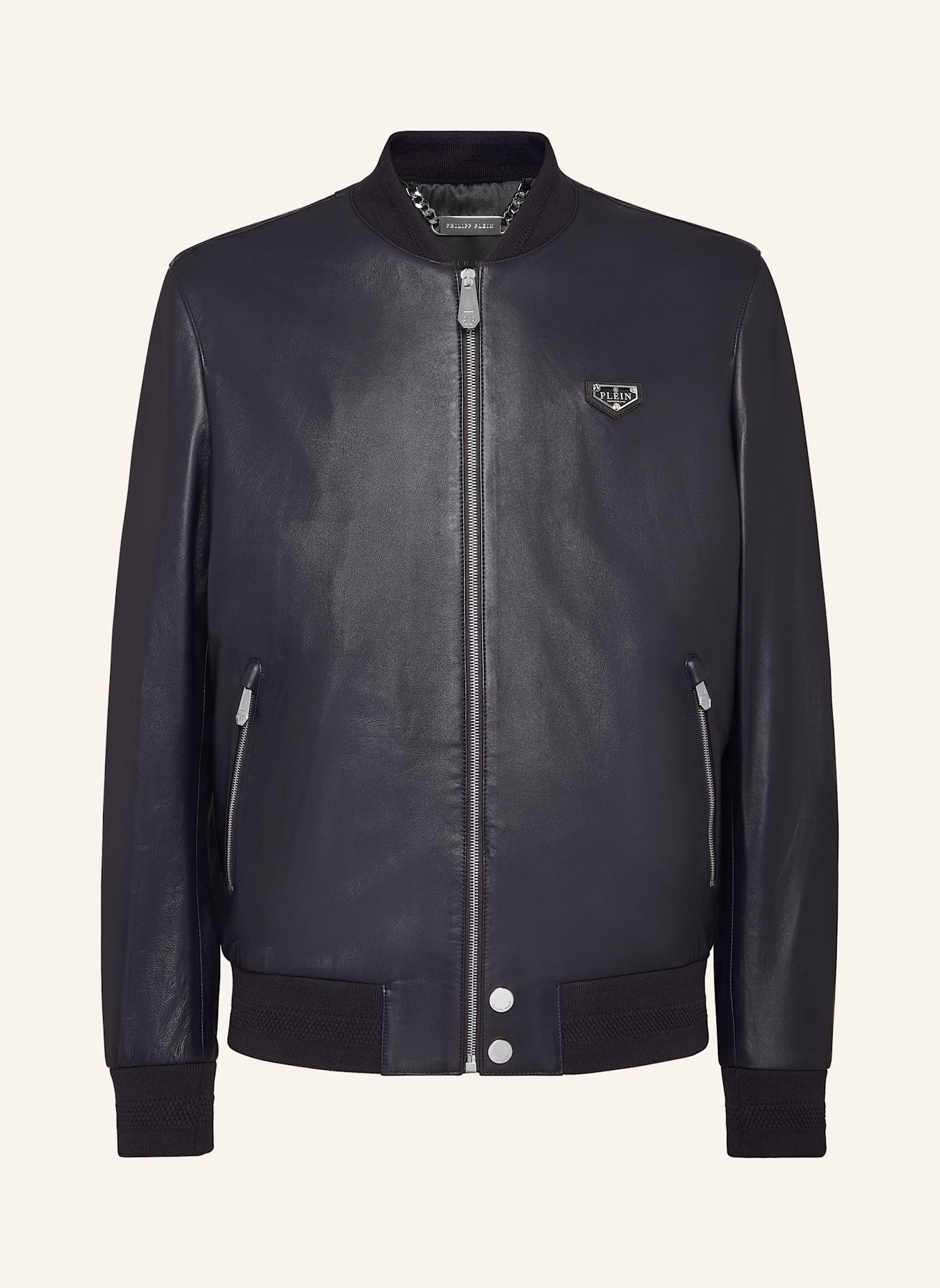 PHILIPP PLEIN Leder-Bomber ICONIC PLEIN: DUNKELBLAU