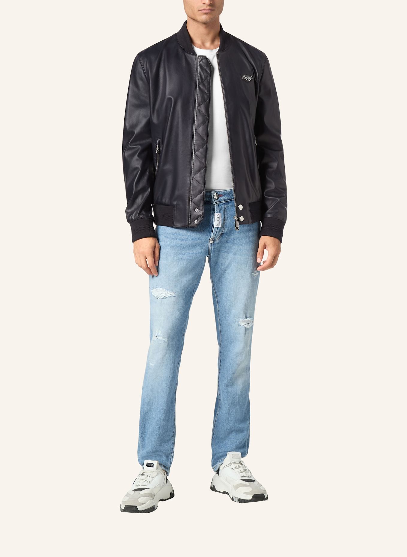 PHILIPP PLEIN Leder-Bomber ICONIC PLEIN: DUNKELBLAU