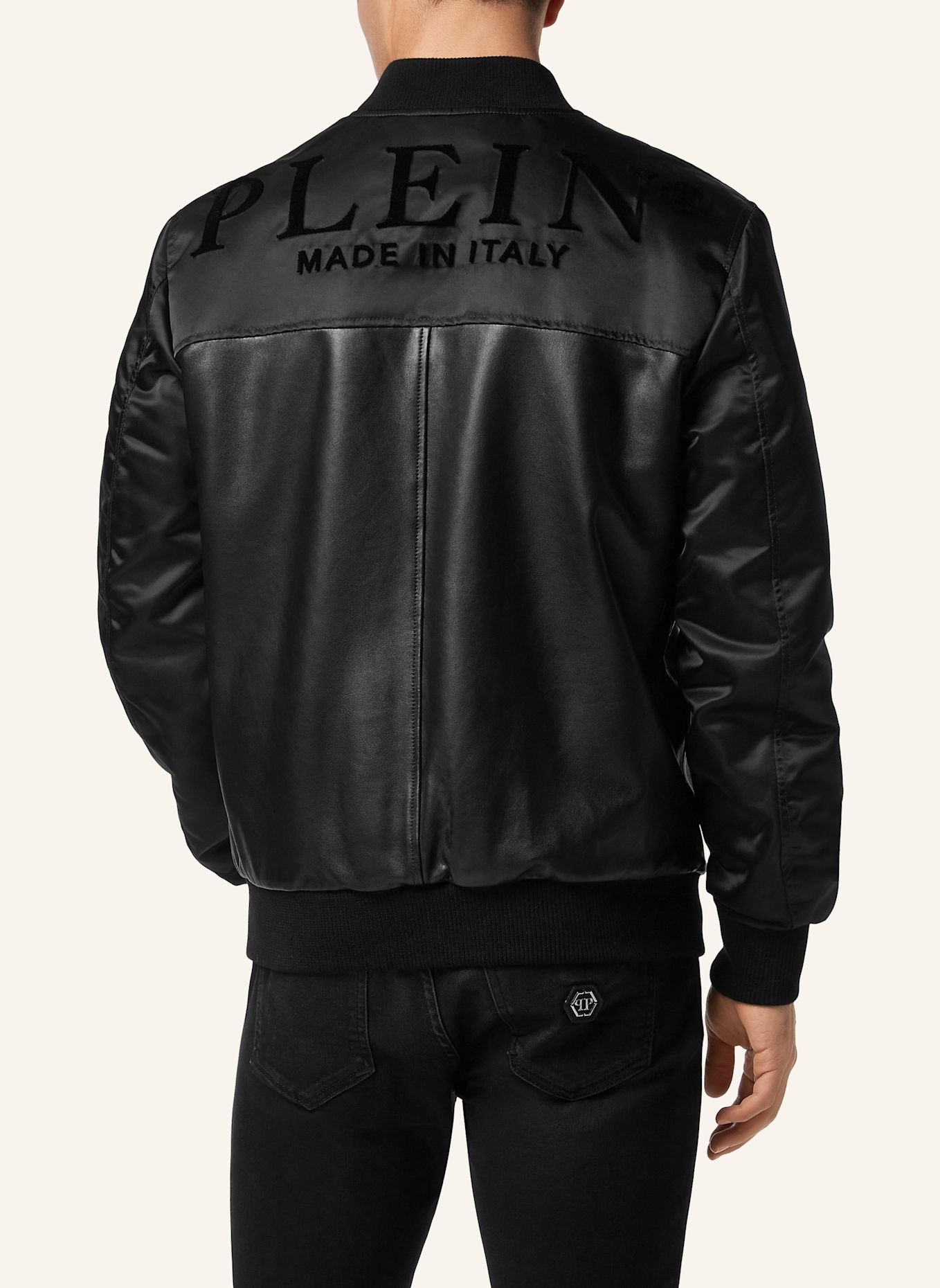 PHILIPP PLEIN Leder-Bomber: SCHWARZ