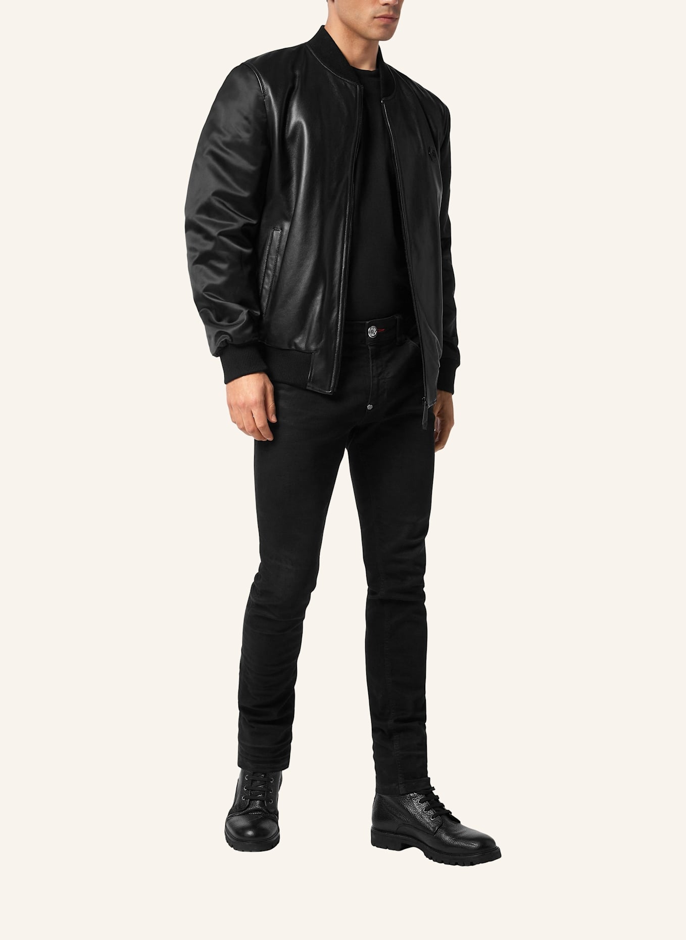 PHILIPP PLEIN Leder-Bomber: SCHWARZ