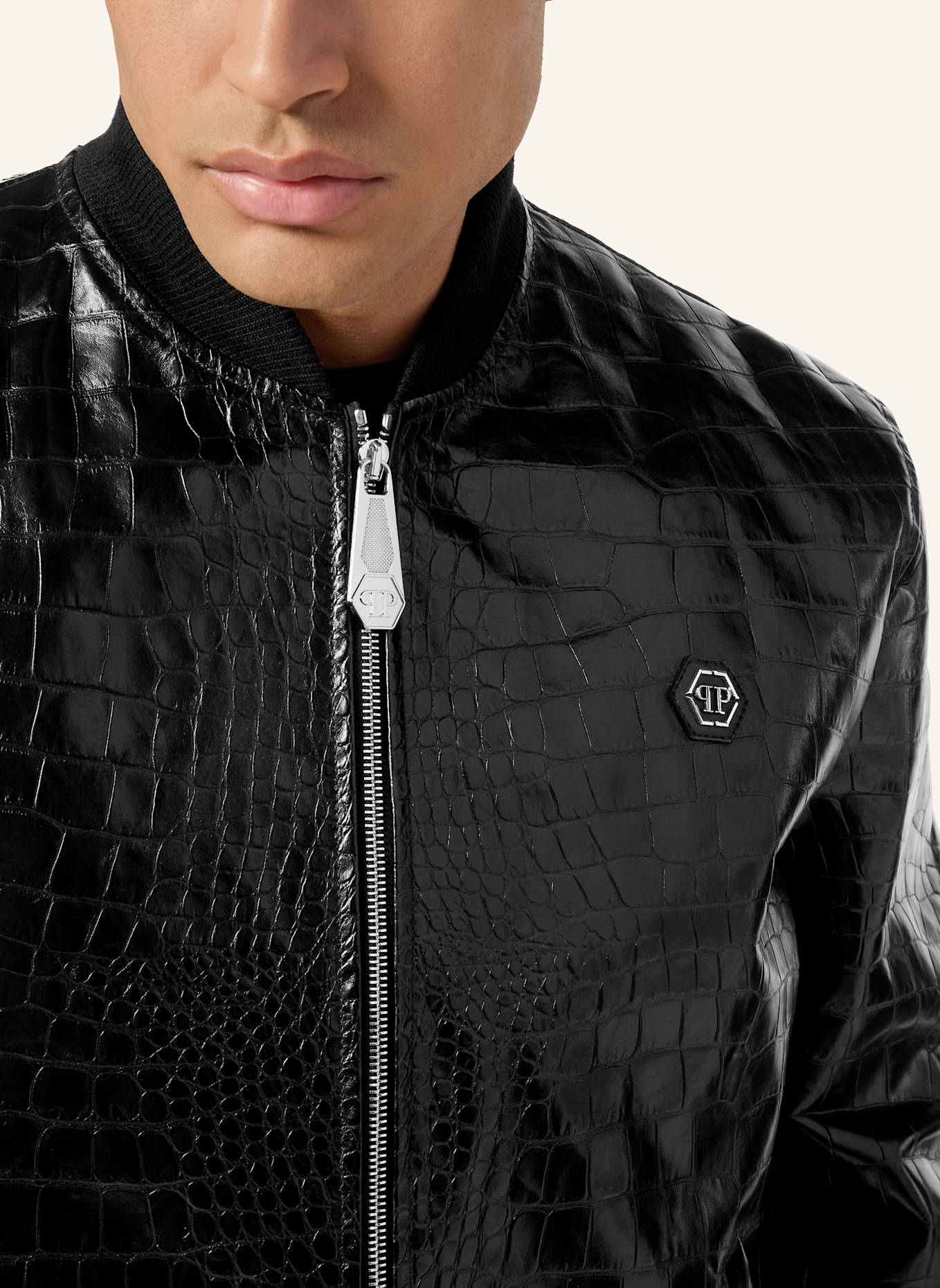 PHILIPP PLEIN Leder-Bomber COCCO: SCHWARZ