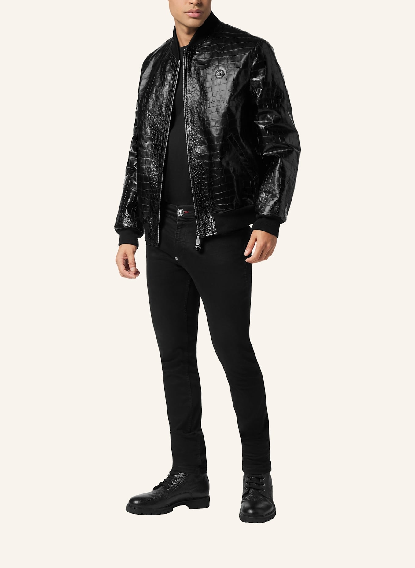 PHILIPP PLEIN Leder-Bomber COCCO: SCHWARZ