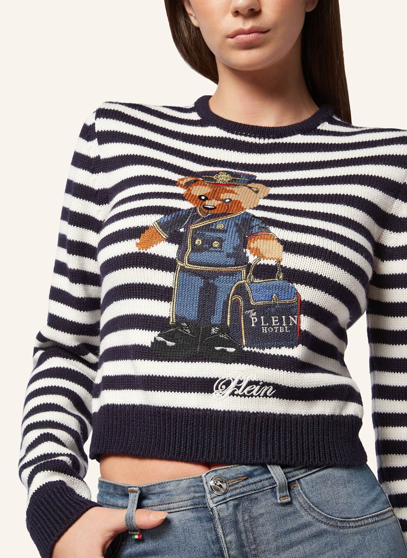 PHILIPP PLEIN Pullover Rundhalsausschnitt Ls TEDDY: DUNKELBLAU
