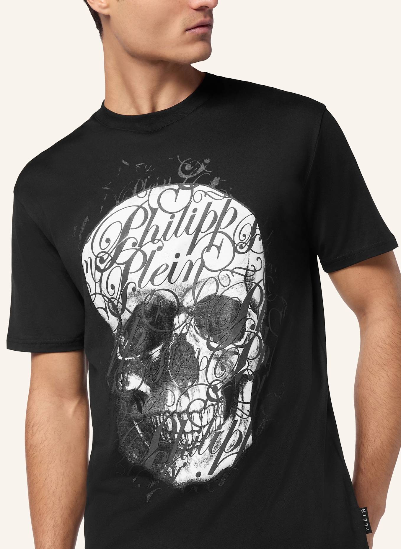 PHILIPP PLEIN T-Shirt Rundhalsausschnitt COURSIVE: SCHWARZ