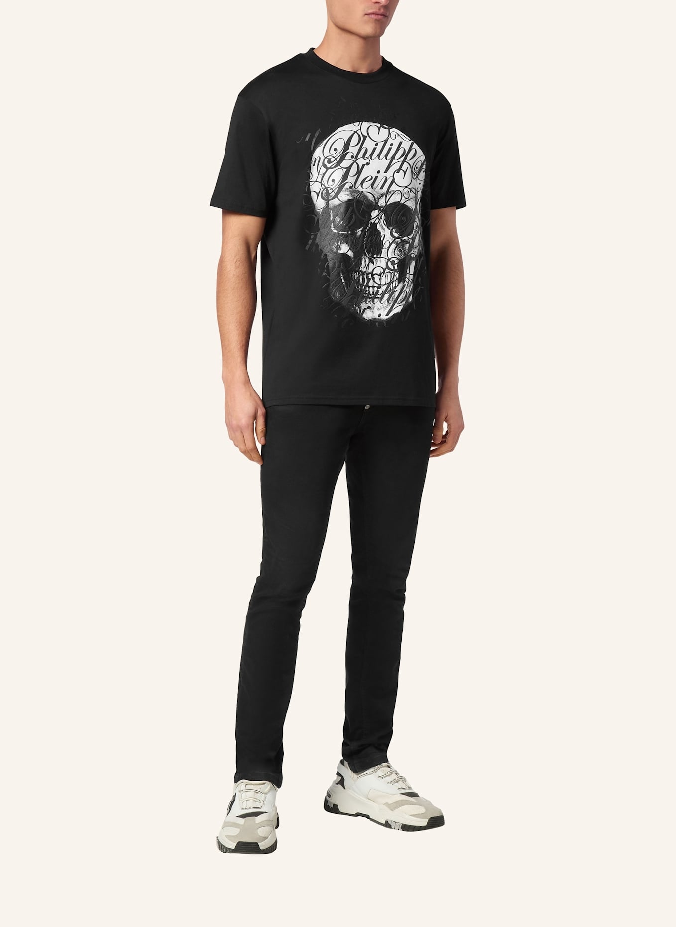 PHILIPP PLEIN T-Shirt Rundhalsausschnitt COURSIVE: SCHWARZ