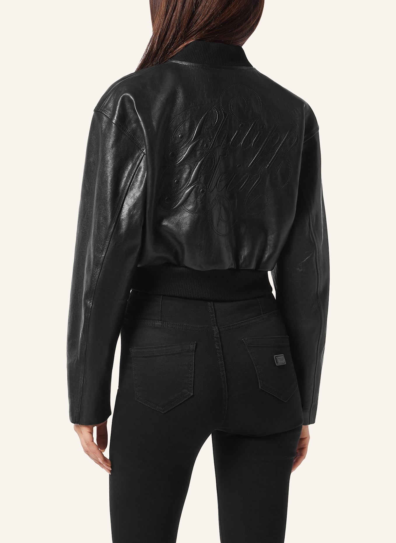 PHILIPP PLEIN Leder-Bomber SIGNATURE: SCHWARZ
