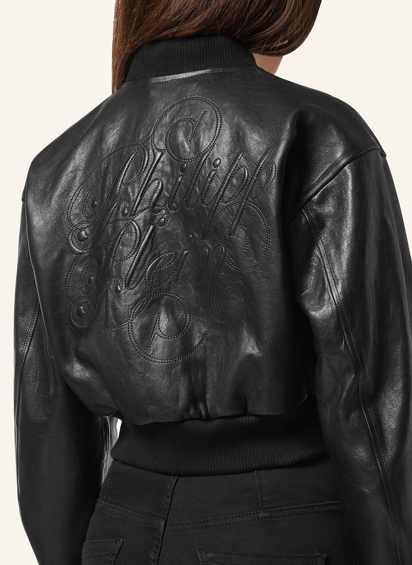 PHILIPP PLEIN Leder-Bomber SIGNATURE: SCHWARZ