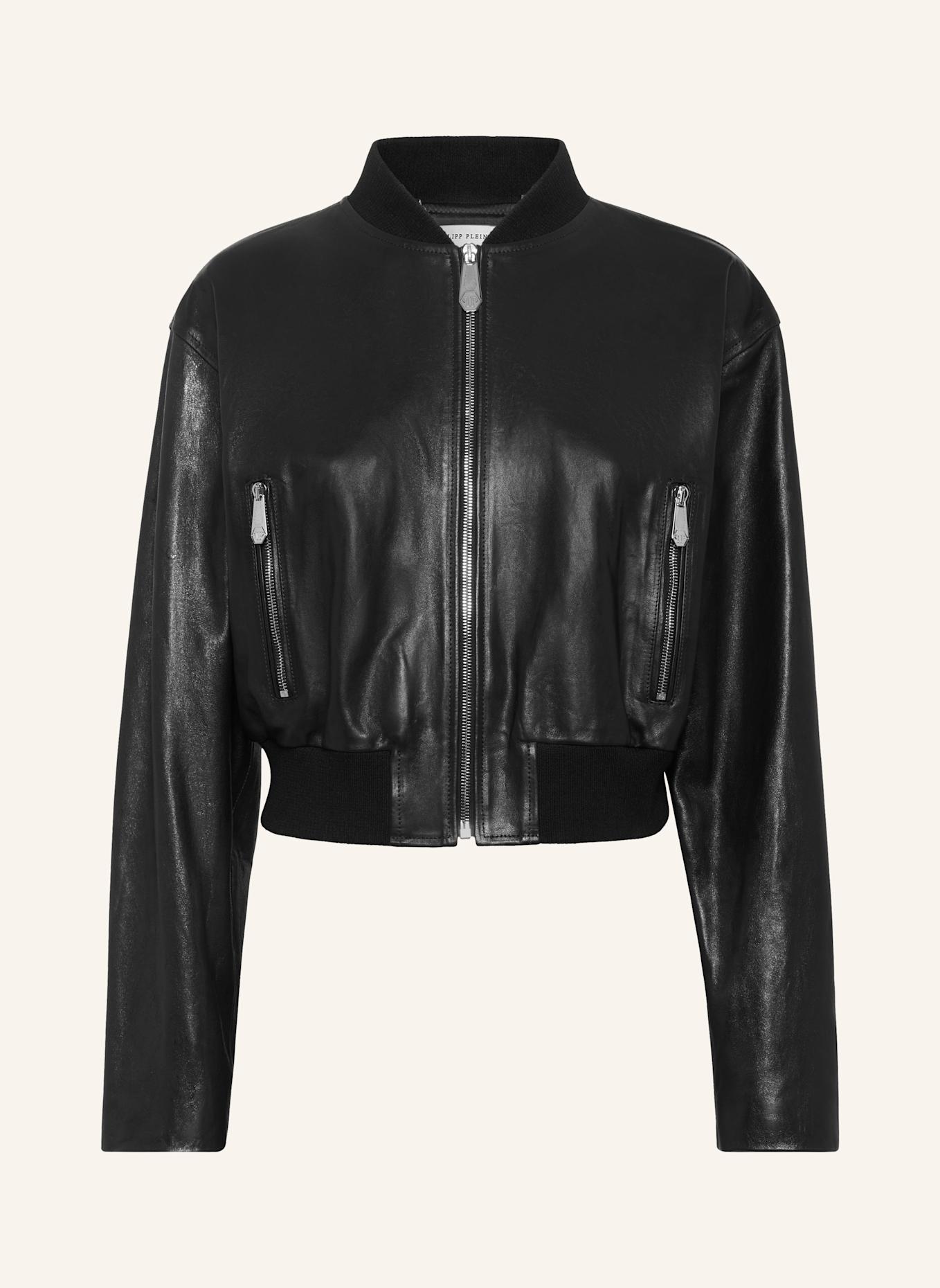 PHILIPP PLEIN Leder-Bomber SIGNATURE: SCHWARZ
