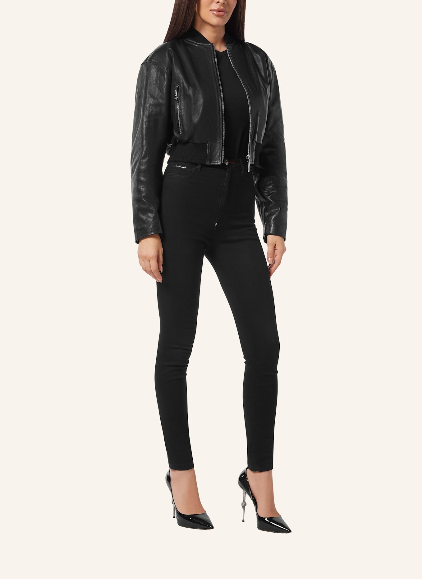 PHILIPP PLEIN Leder-Bomber SIGNATURE: SCHWARZ